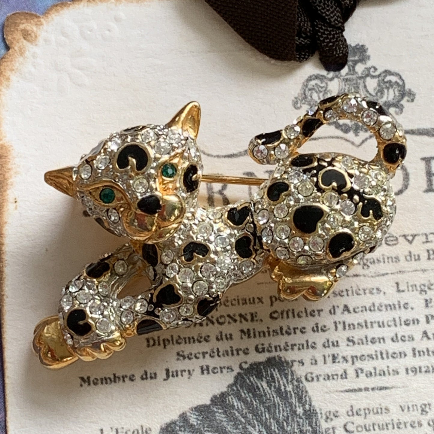 Vintage Rhinestone Baby Leopard Pin - Lady Slippers