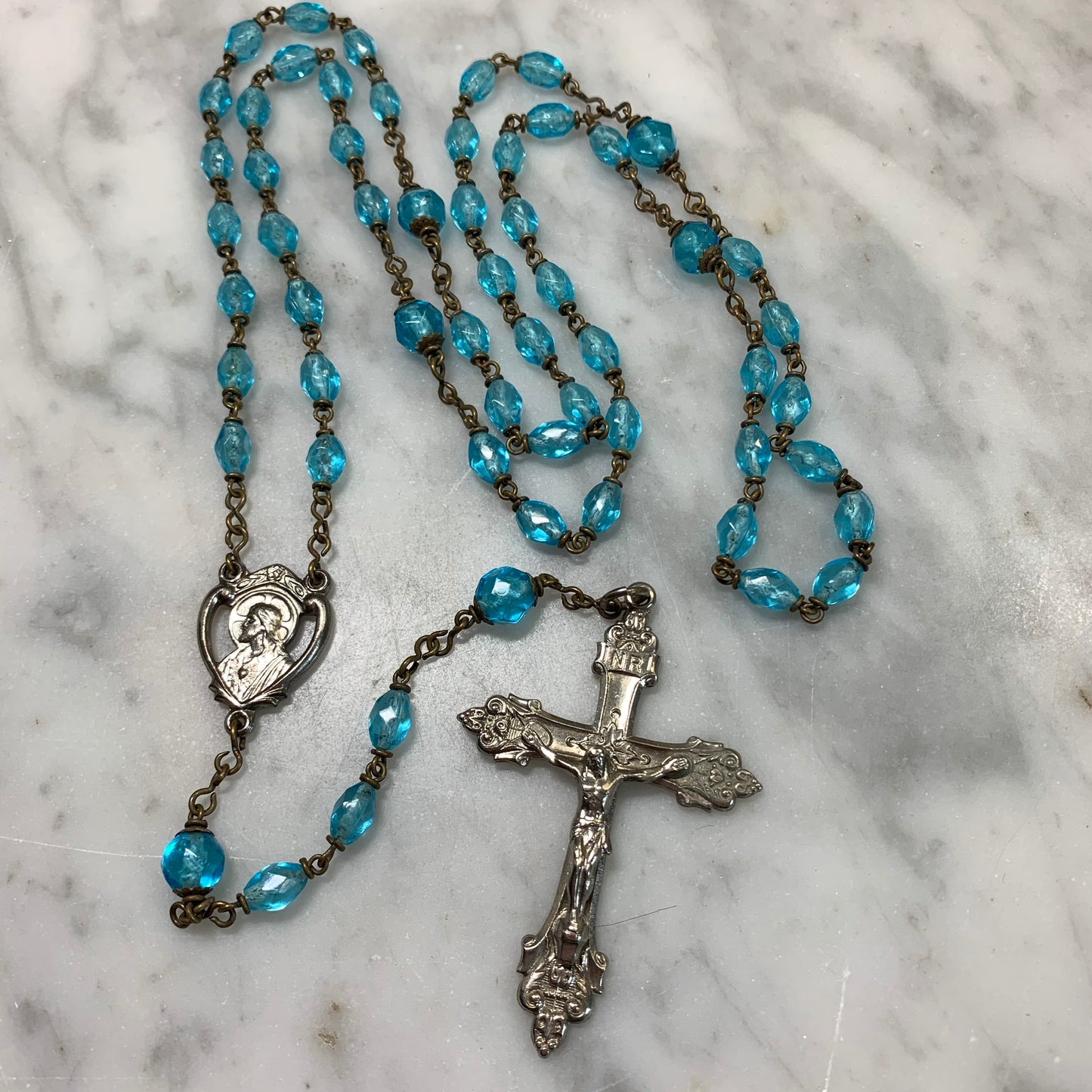 Vintage Blue Crystal Bead Rosary