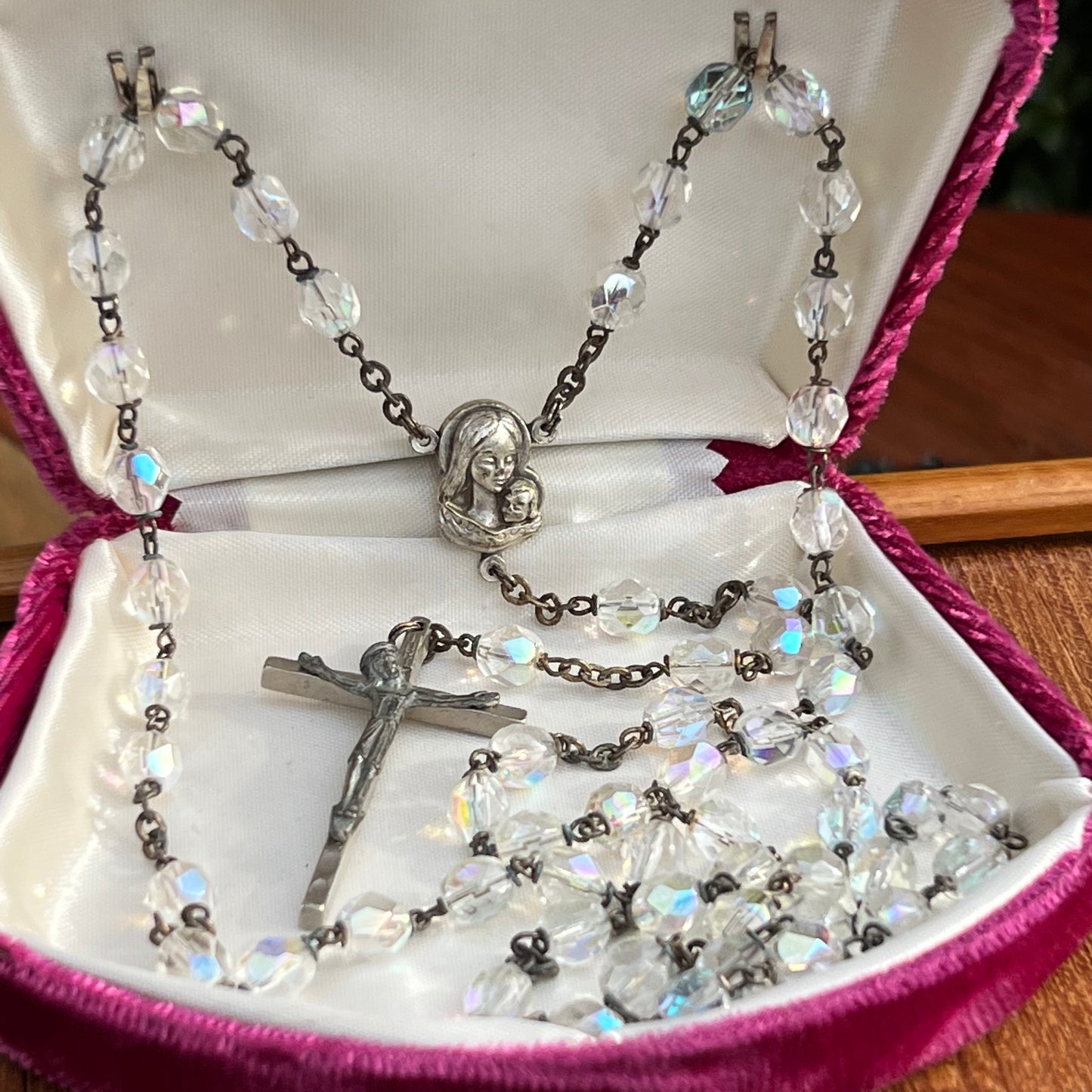 Vintage Multi Faceted Round Glass Bead Rosary