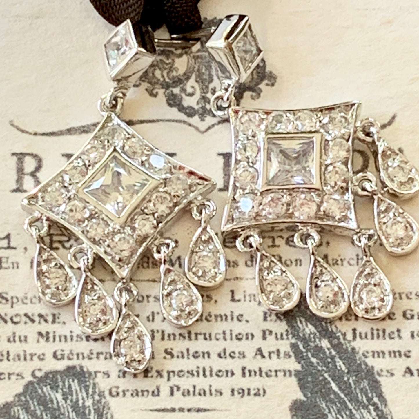 Vintage Sterling Silver & Cubic Zirconia Pierced Dangling Earrings - Lady Slippers