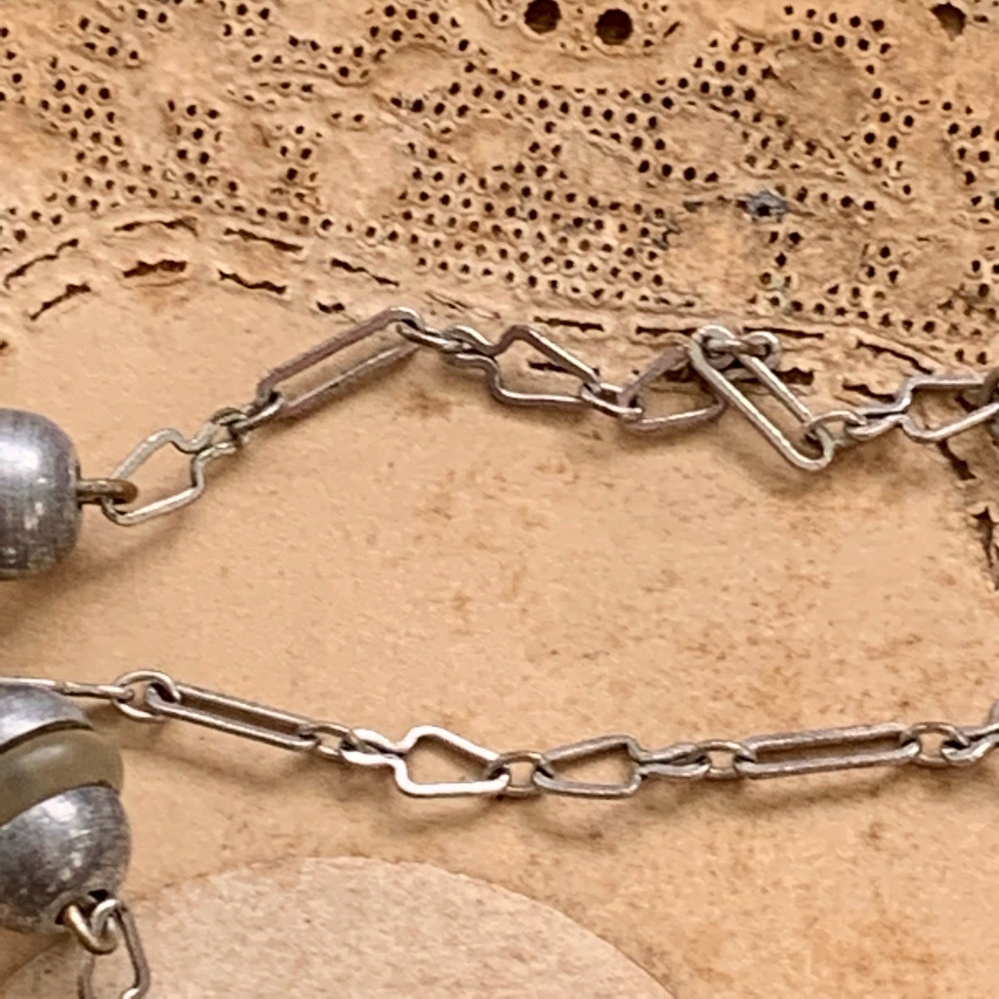 Art Deco Carved Plastic And Silver Bead Necklace - Lady Slippers