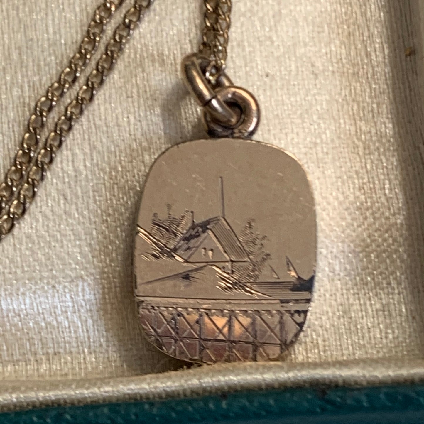 Lady Slippers Vintage Damascene Pendant Gold Filled Necklace