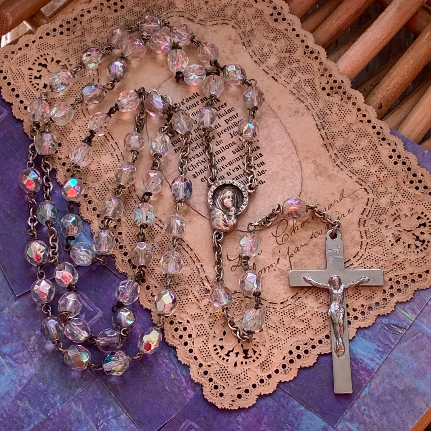 Vintage Italian Multi Faceted Glass Bead Rosary - Lady Slippers