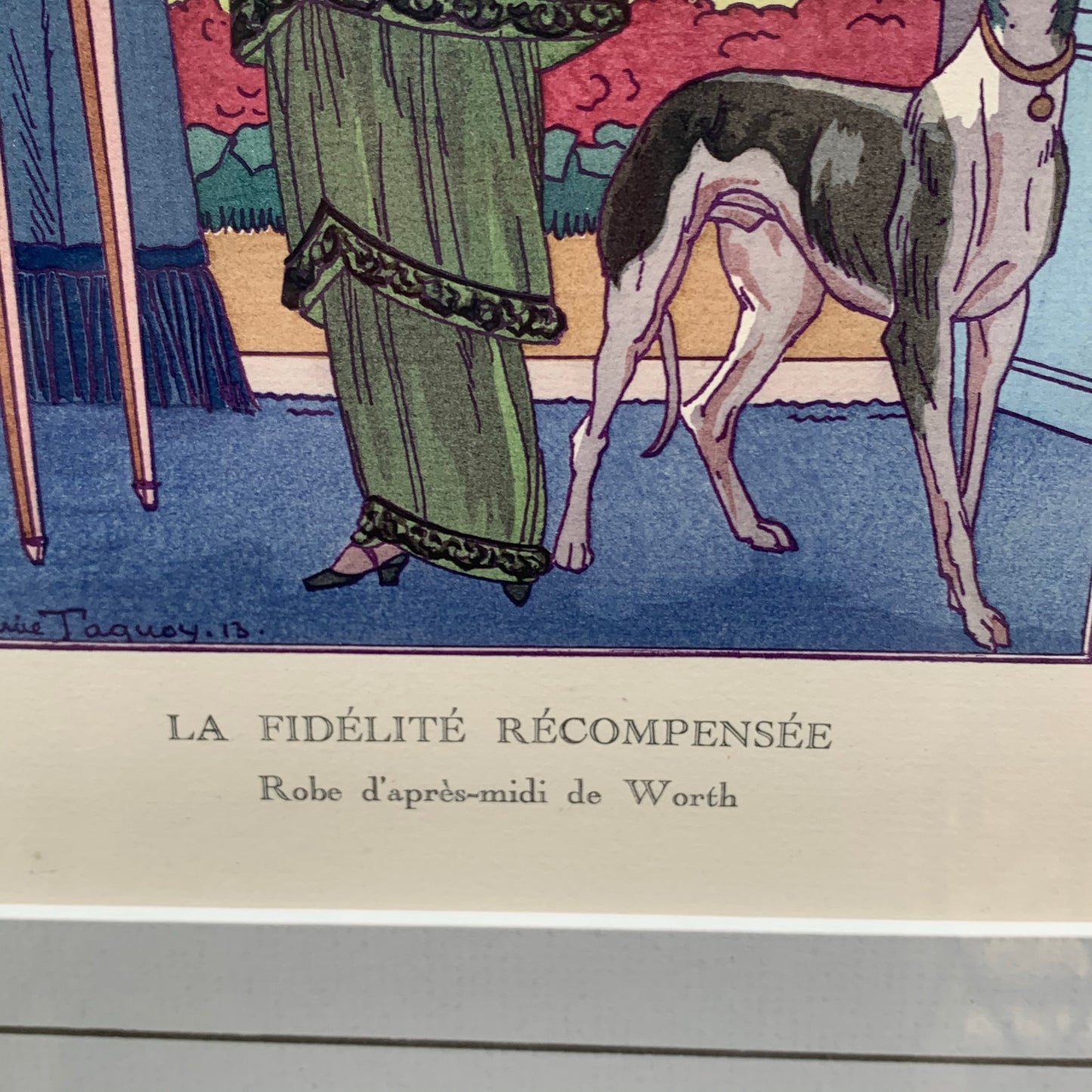 Maurice Taquoy Antique La Gazette du Bon Ton " La Fidelite Recompensee" 1913 Fashion Print Paris