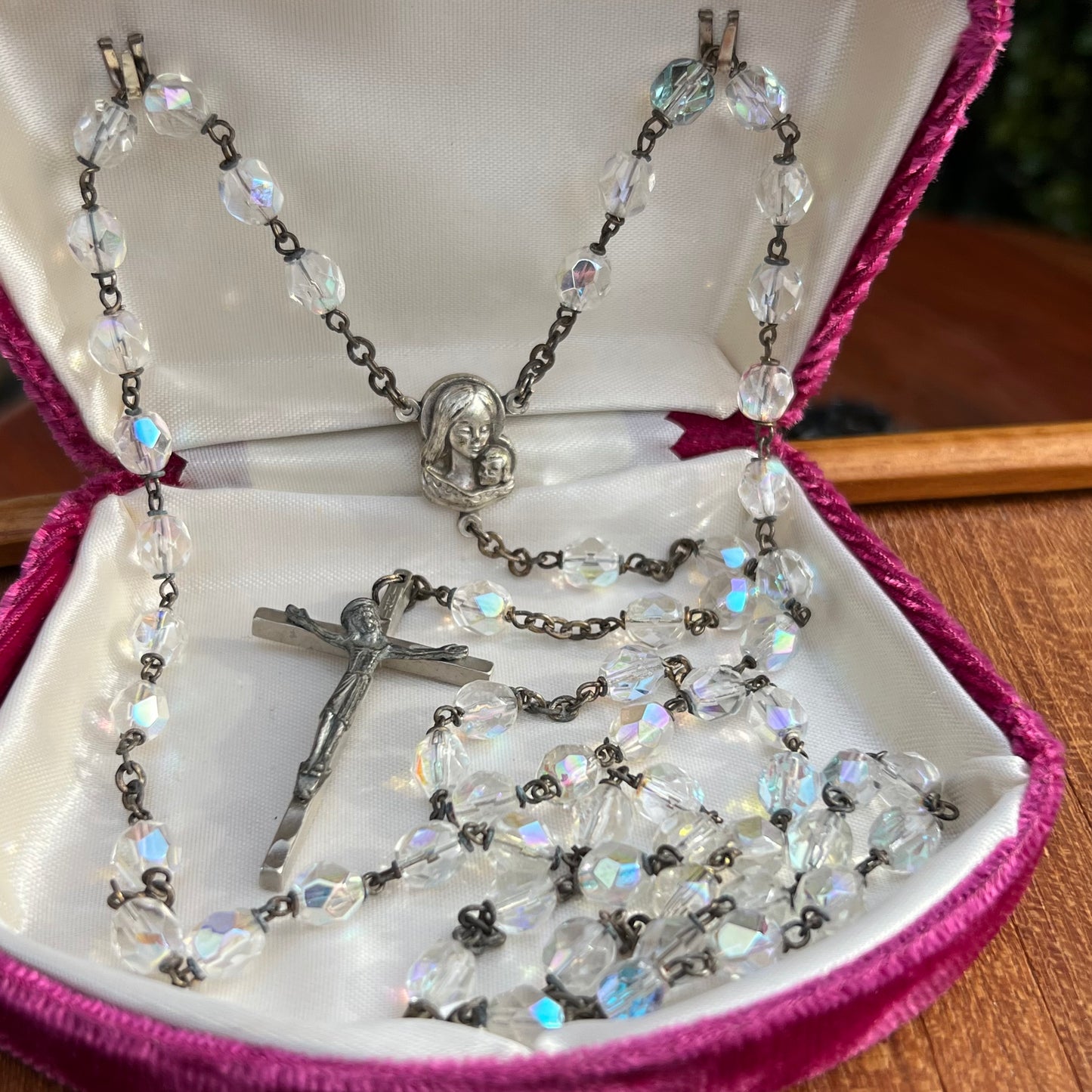 Vintage Multi Faceted Round Glass Bead Rosary