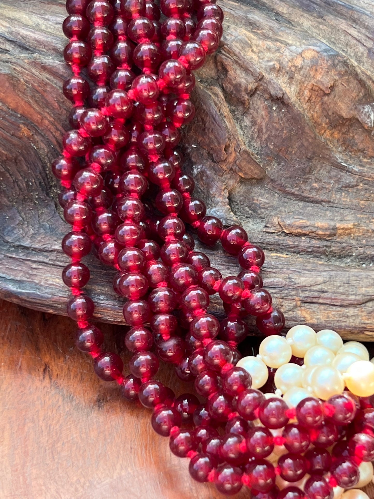 Vintage Donald Stannard Foo Dog Garnet & Faux Pearl Necklace