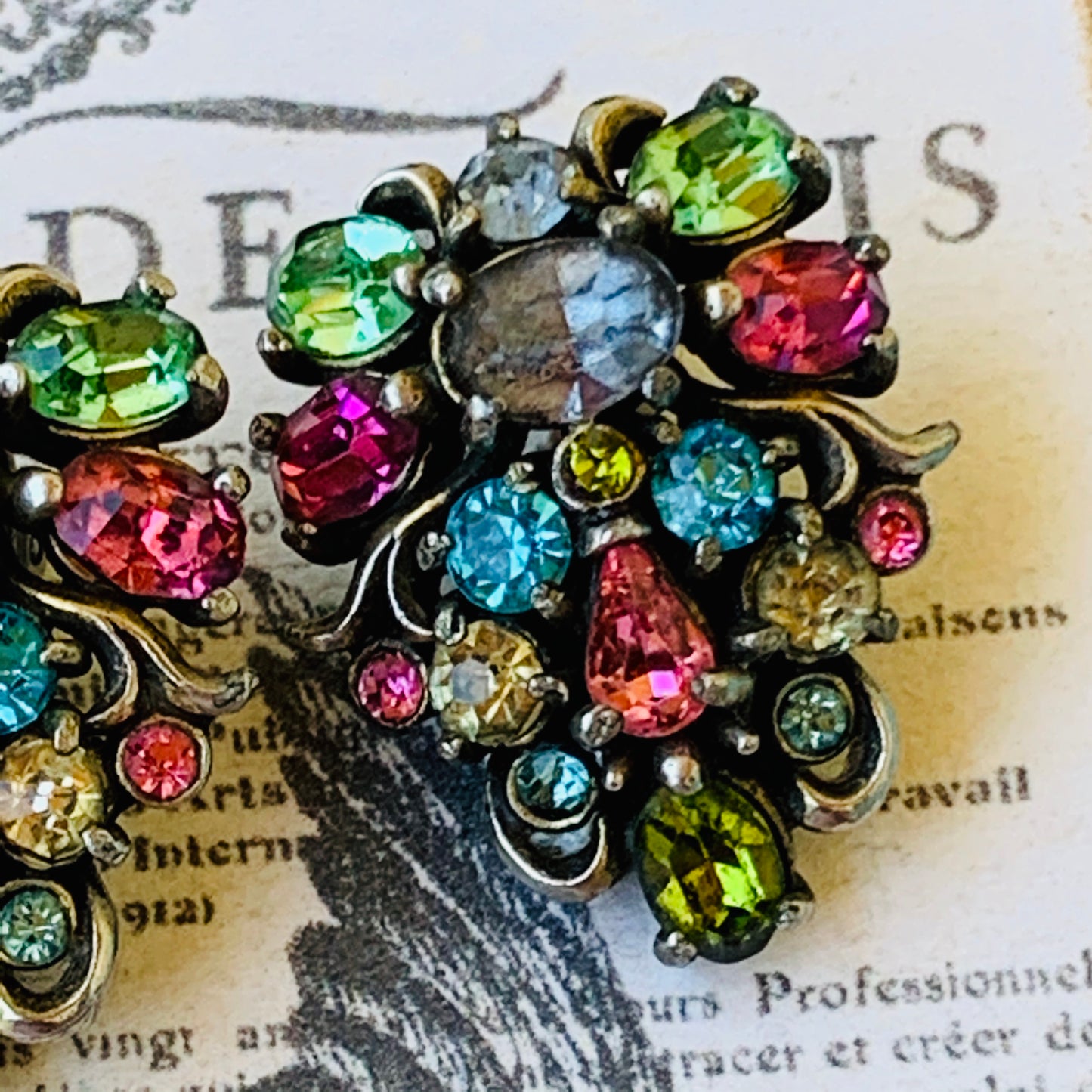 Hollycraft 1950 Pastel Rhinestone Earrings