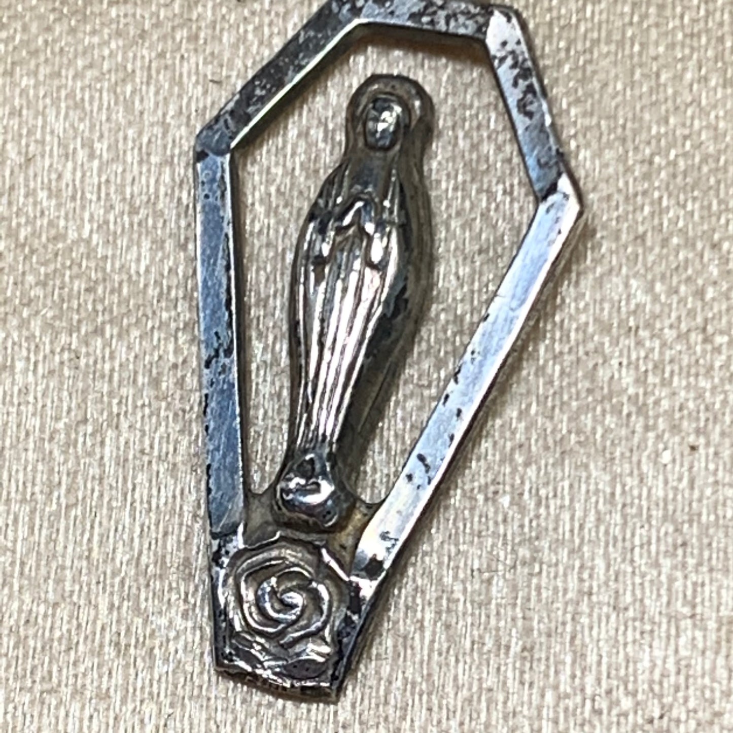 Vintage Chapel Sterling Silver Mary & Roses Medal