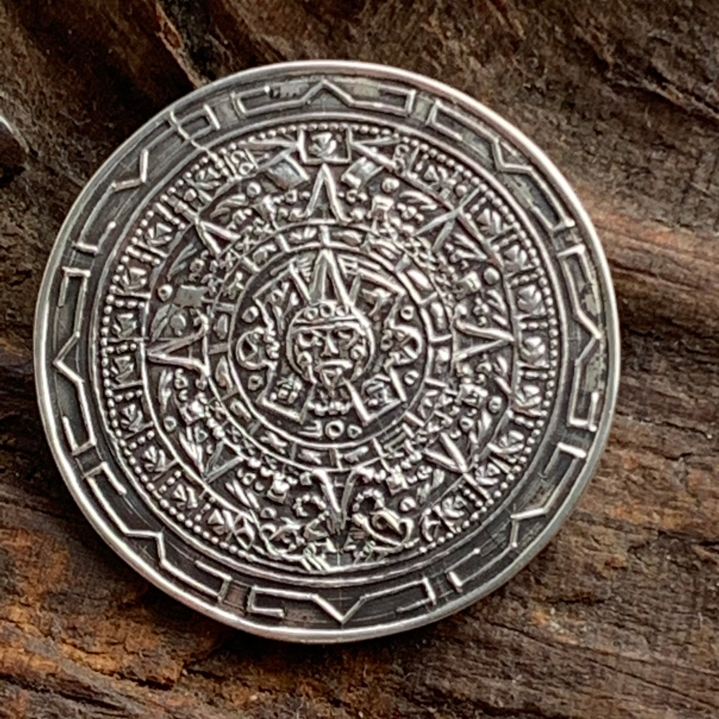 Vintage Sterling Silver Taxco Mexico Mayan Aztec Calendar Brooch Pin Pendant
