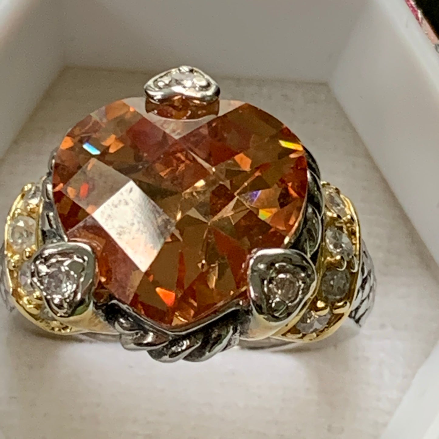 Sterling Silver Checkered Rhinestone Heart Ring - Lady Slippers