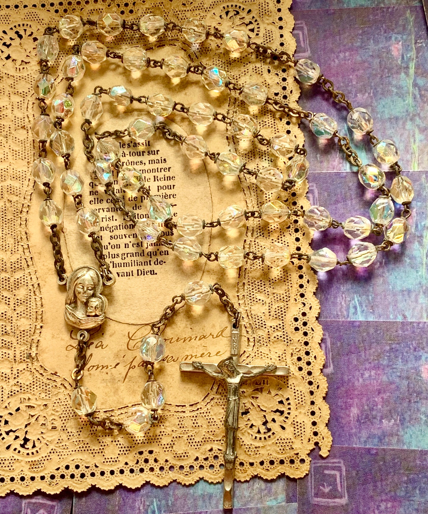 Modern Looking Italian Glass Bead Rosary - Lady Slippers