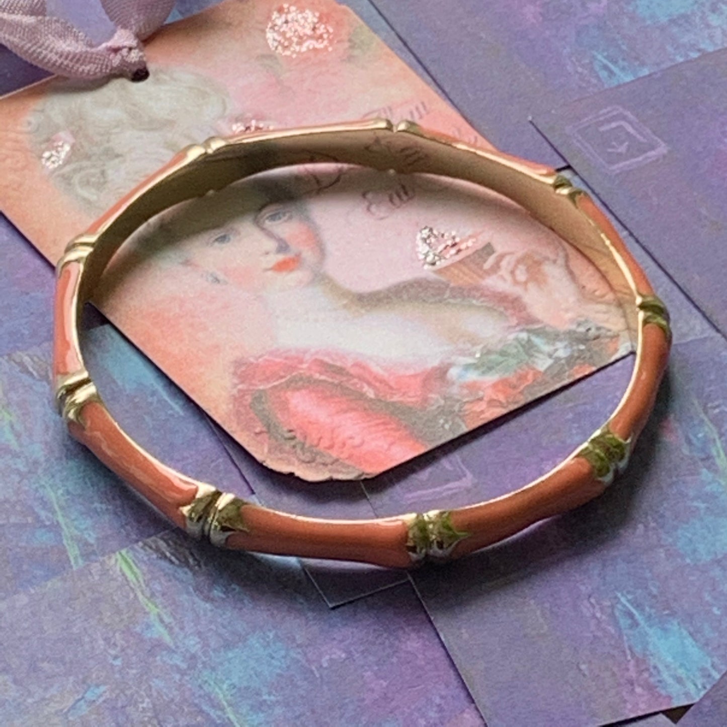 Vintage Soft Peach Enamel Bangle Bracelet - Lady Slippers