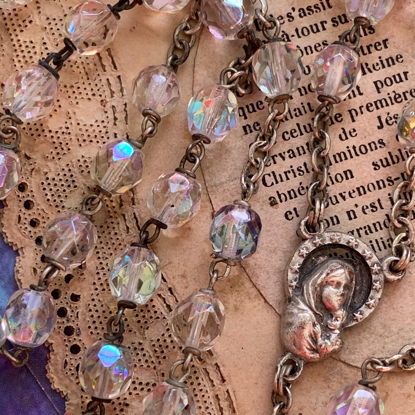 Vintage Italian Multi Faceted Glass Bead Rosary - Lady Slippers
