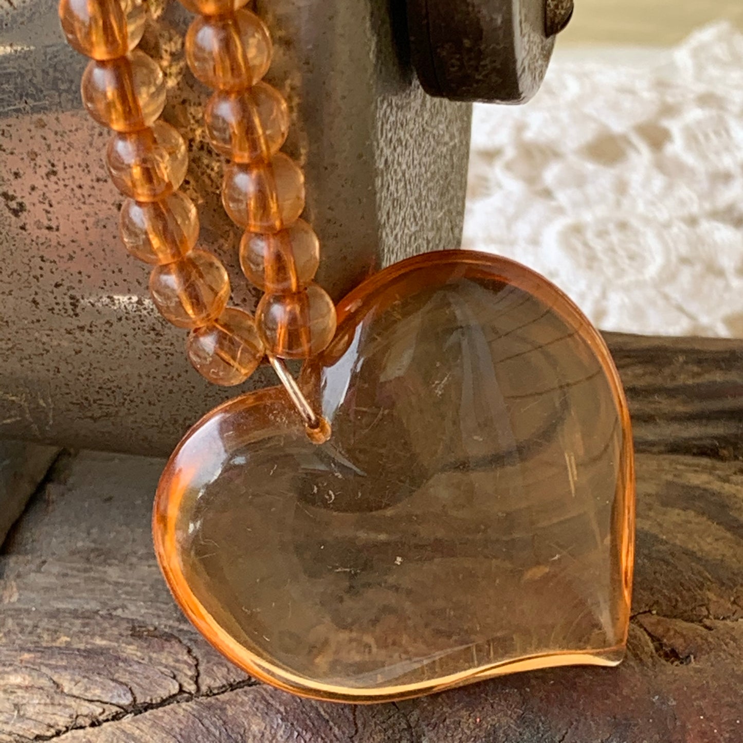 Vintage Vogue Lucite Plastic Puffy Heart Necklace
