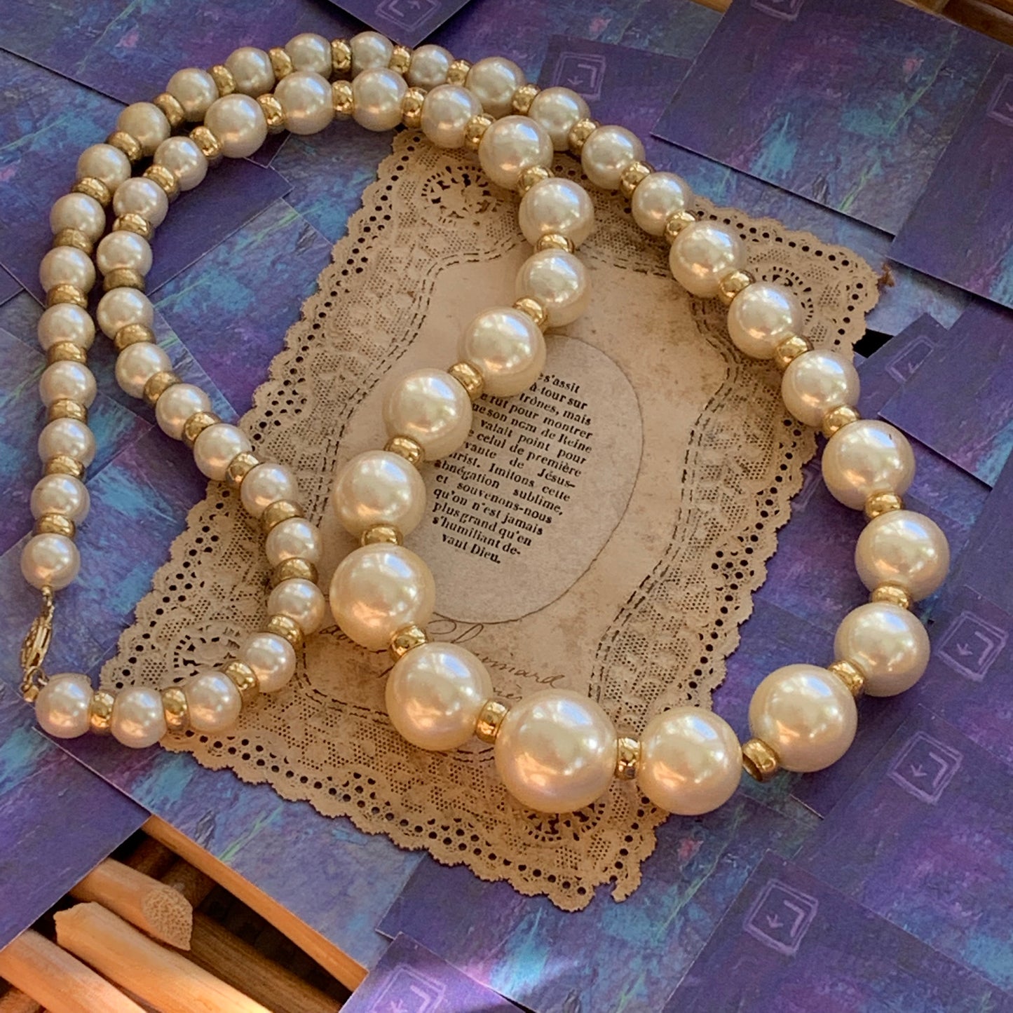 Vintage Napier Long Faux Pearl Necklace - Lady Slippers