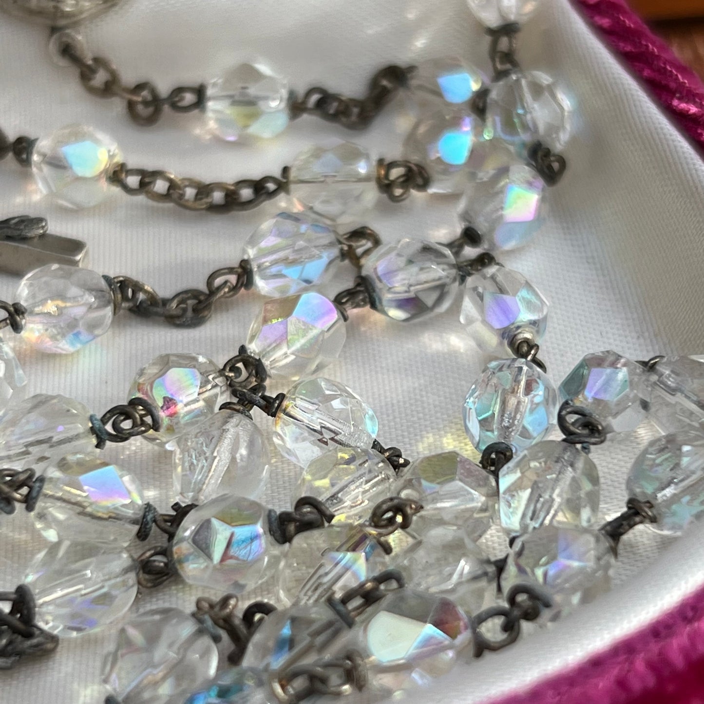 Vintage Multi Faceted Round Glass Bead Rosary
