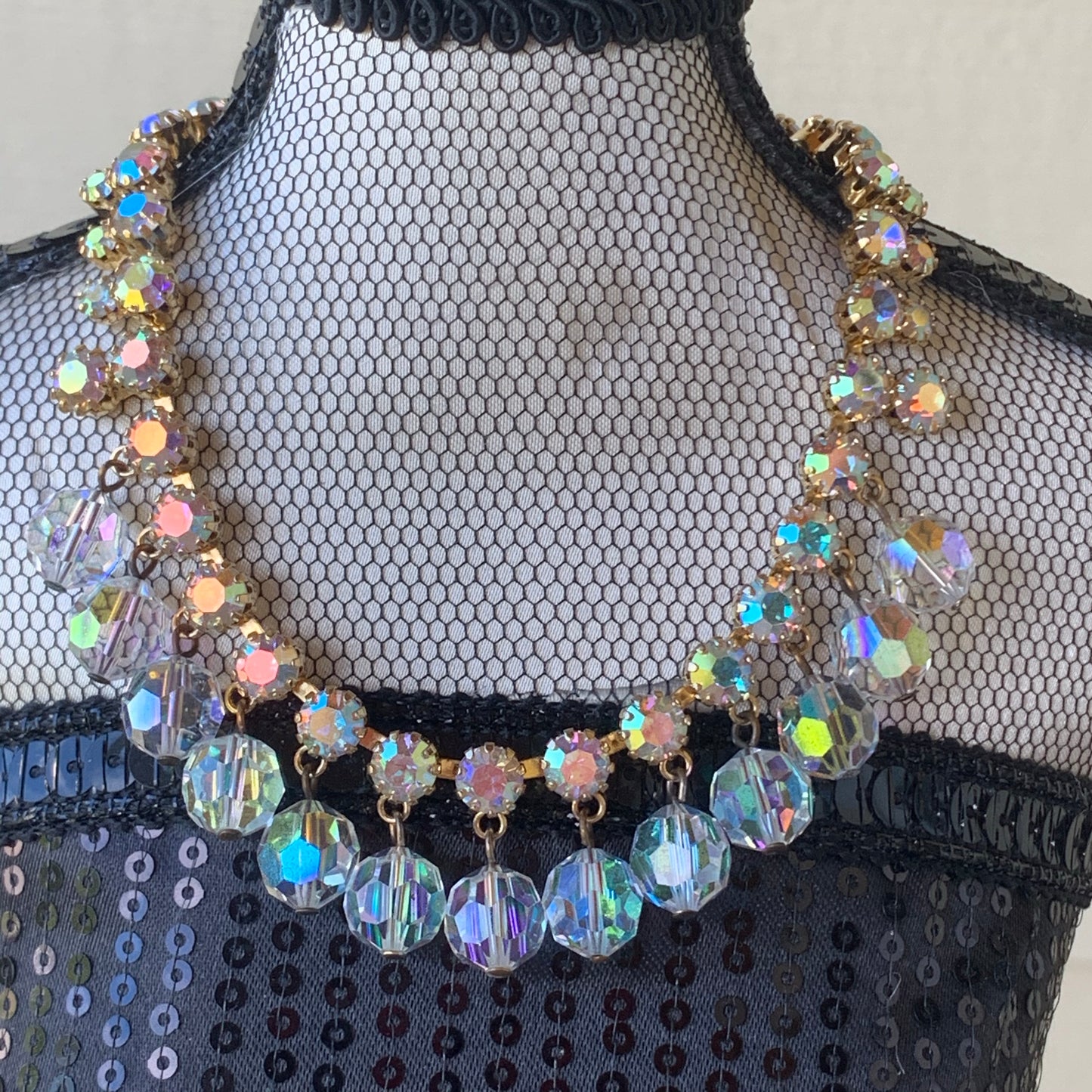 Multi-Faceted Rhinestone & Crystal Bead Necklace