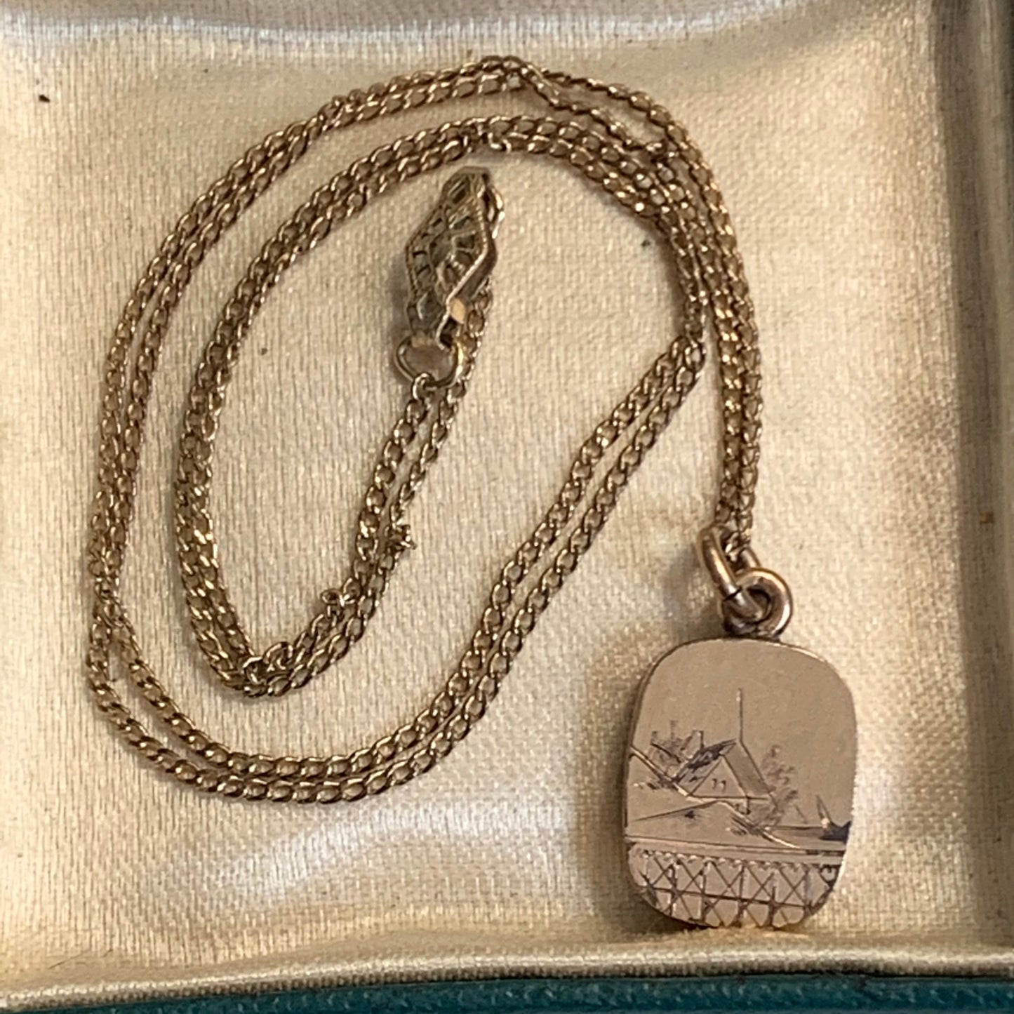 Lady Slippers Vintage Damascene Pendant Gold Filled Necklace
