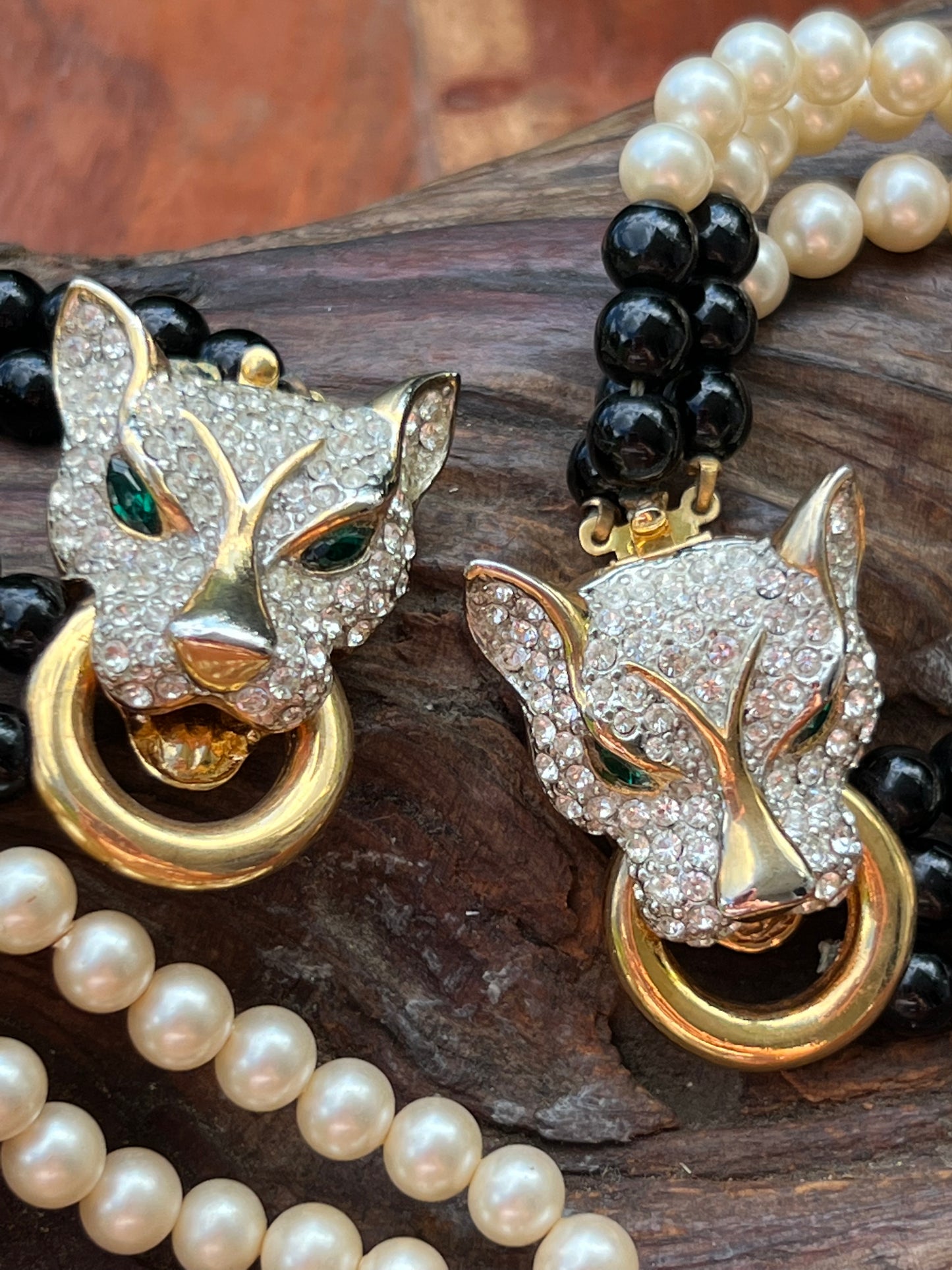 Vintage Rhinestone Panther Necklace & Bracelet Set