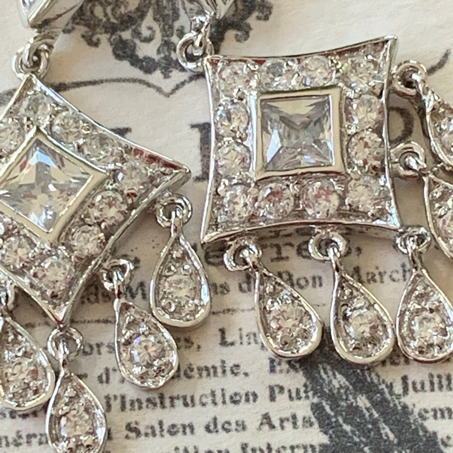Vintage Sterling Silver & Cubic Zirconia Pierced Dangling Earrings - Lady Slippers