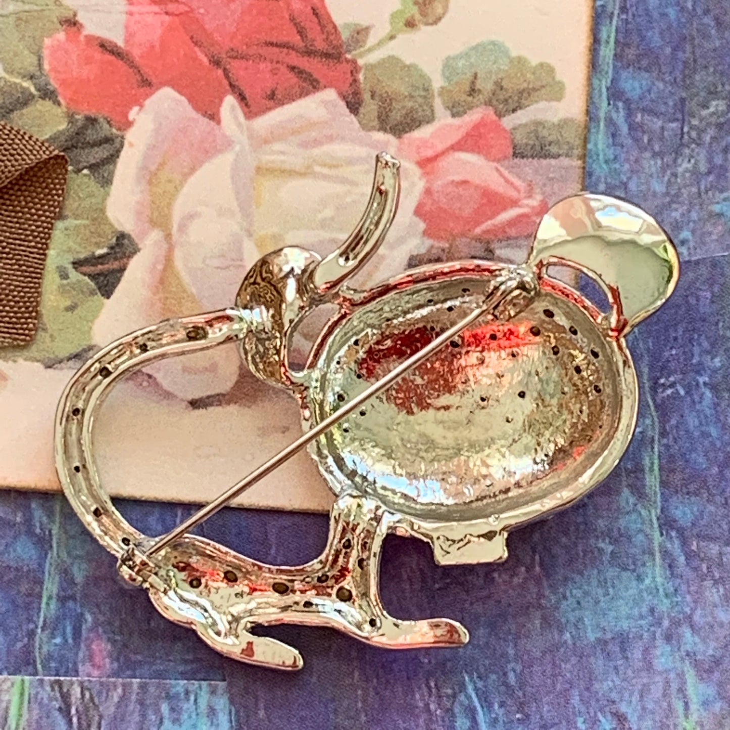 Vintage Rhinestone Mouse Figural Pin - Lady Slippers