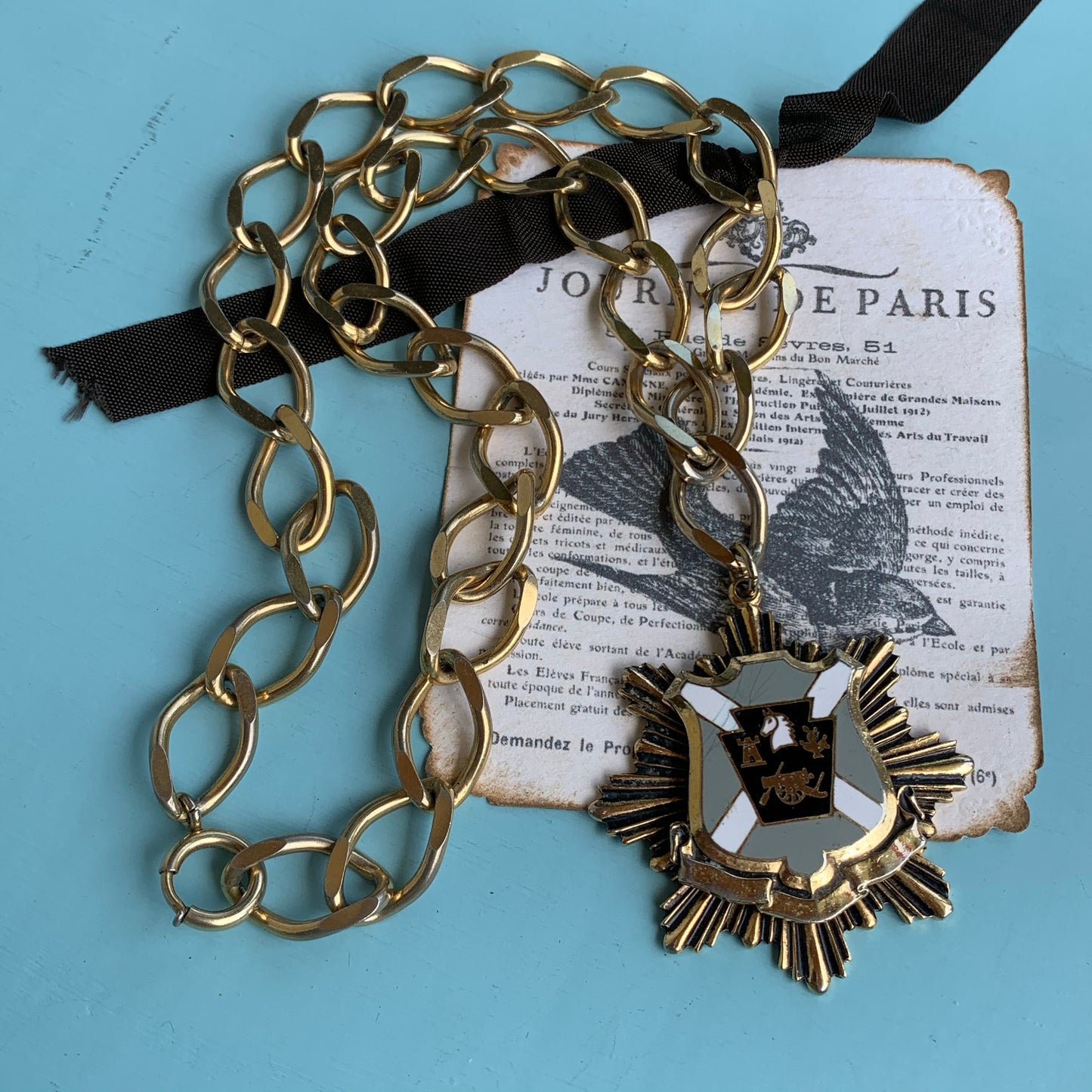 Vintage Heraldic Shield Necklace