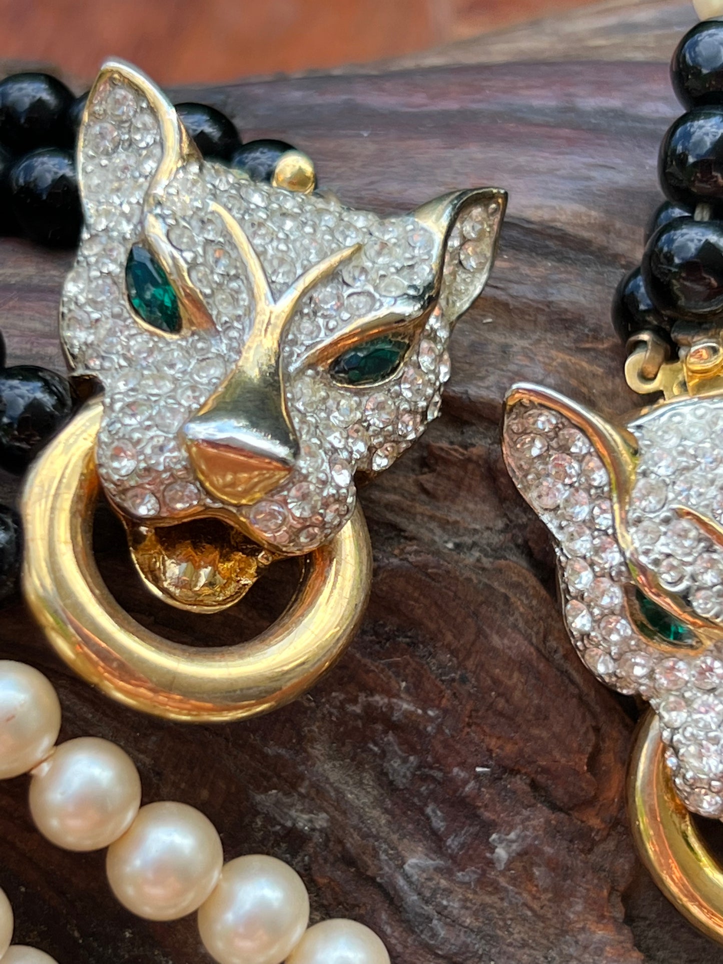 Vintage Rhinestone Panther Necklace & Bracelet Set