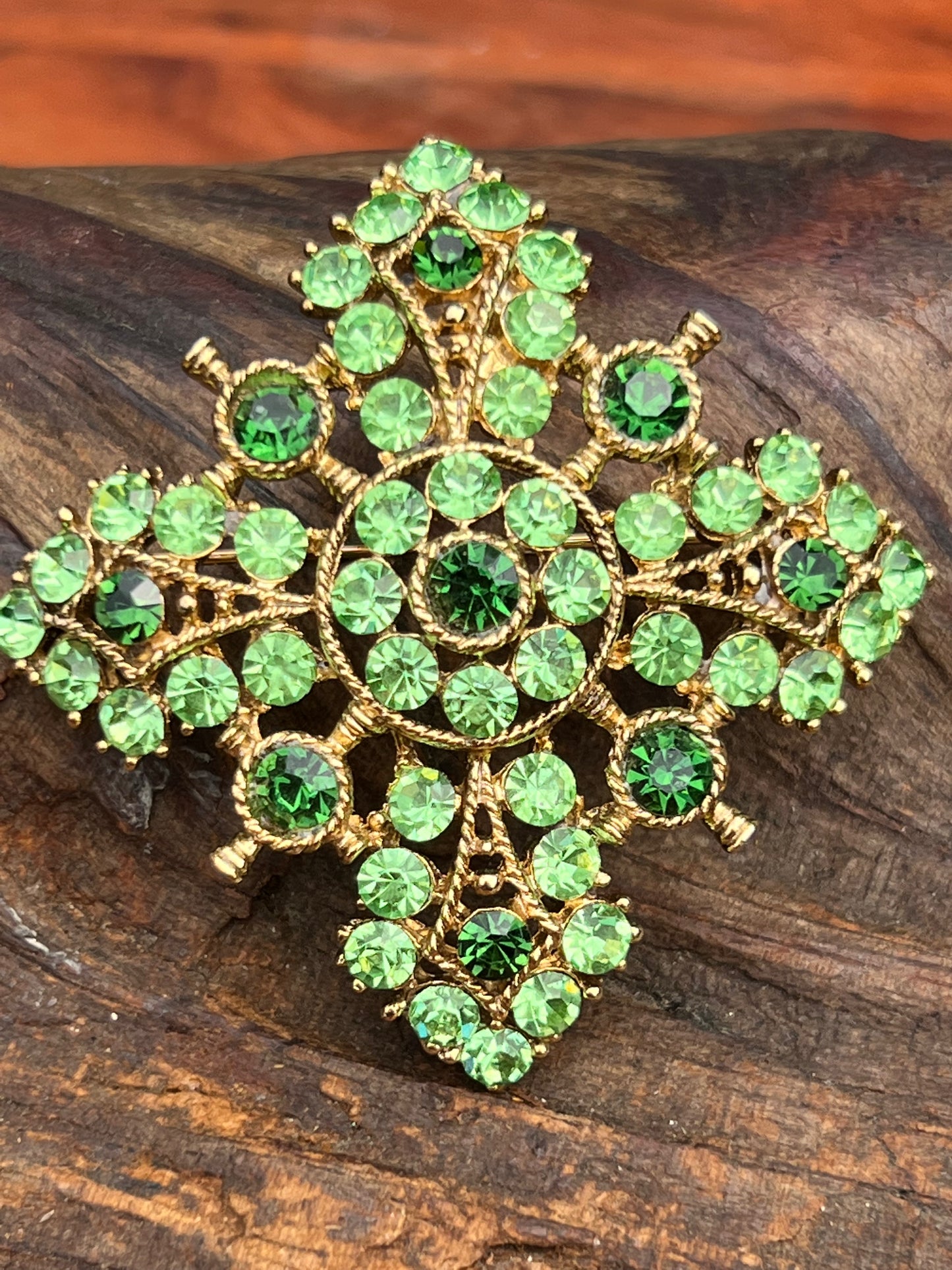 Vintage Green Rhinestone Pin