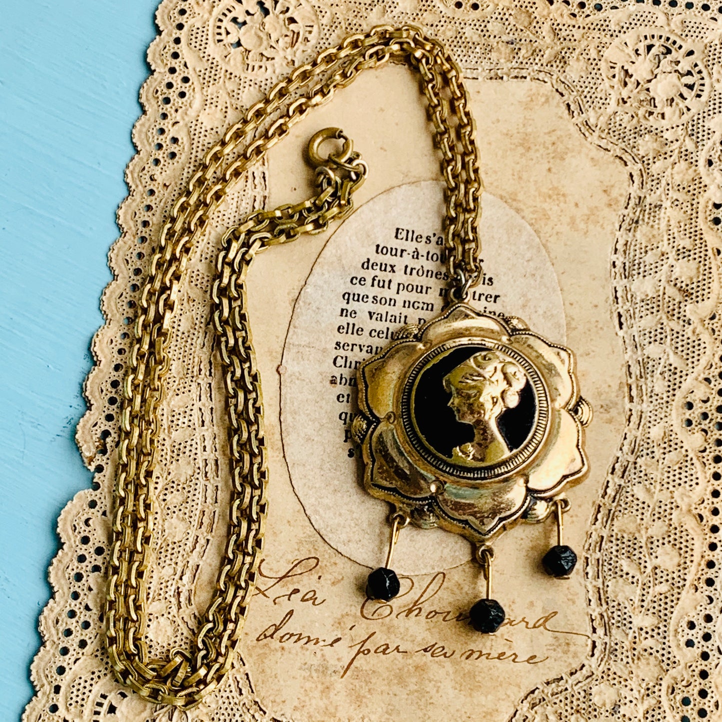 Art Nouveau Enamel Cameo Pendant Necklace