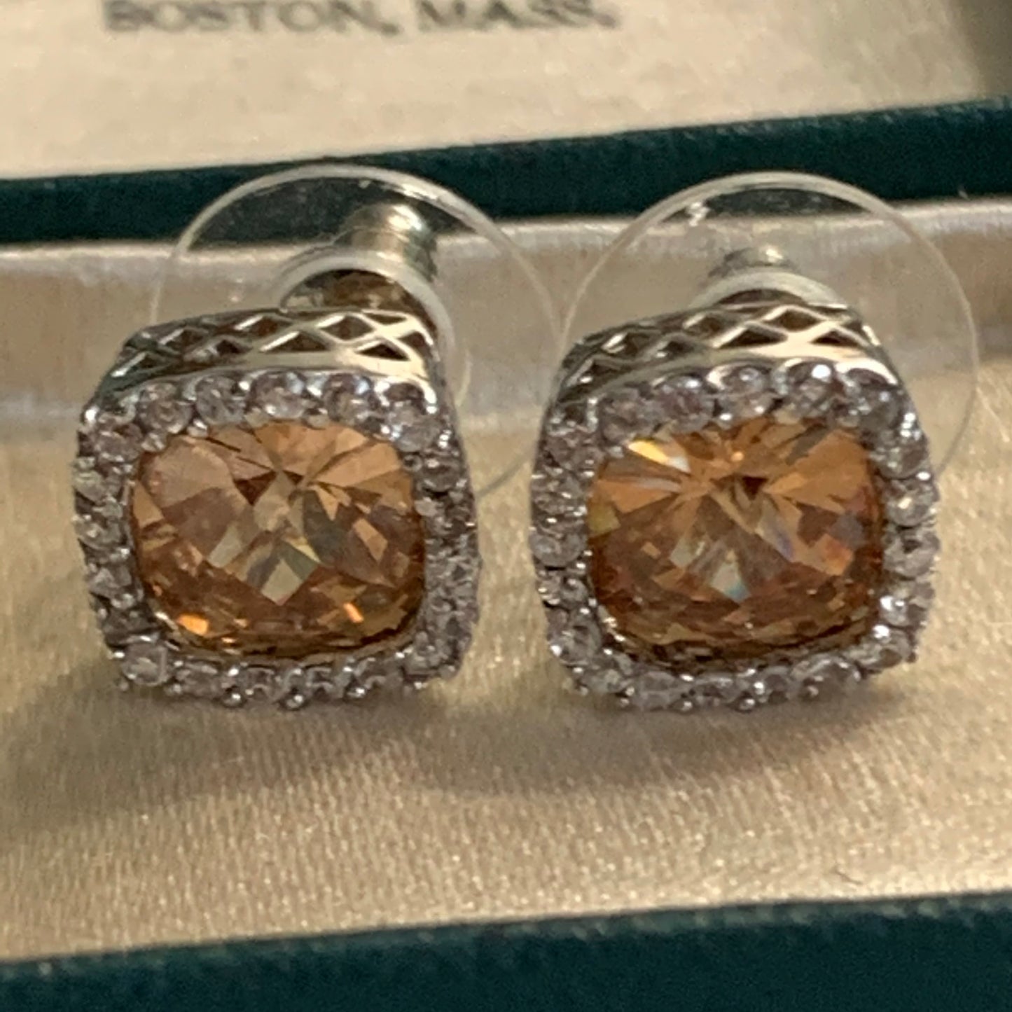 Sterling Silver Soft Brown Semi Precious Gemstone and CZ Earrings