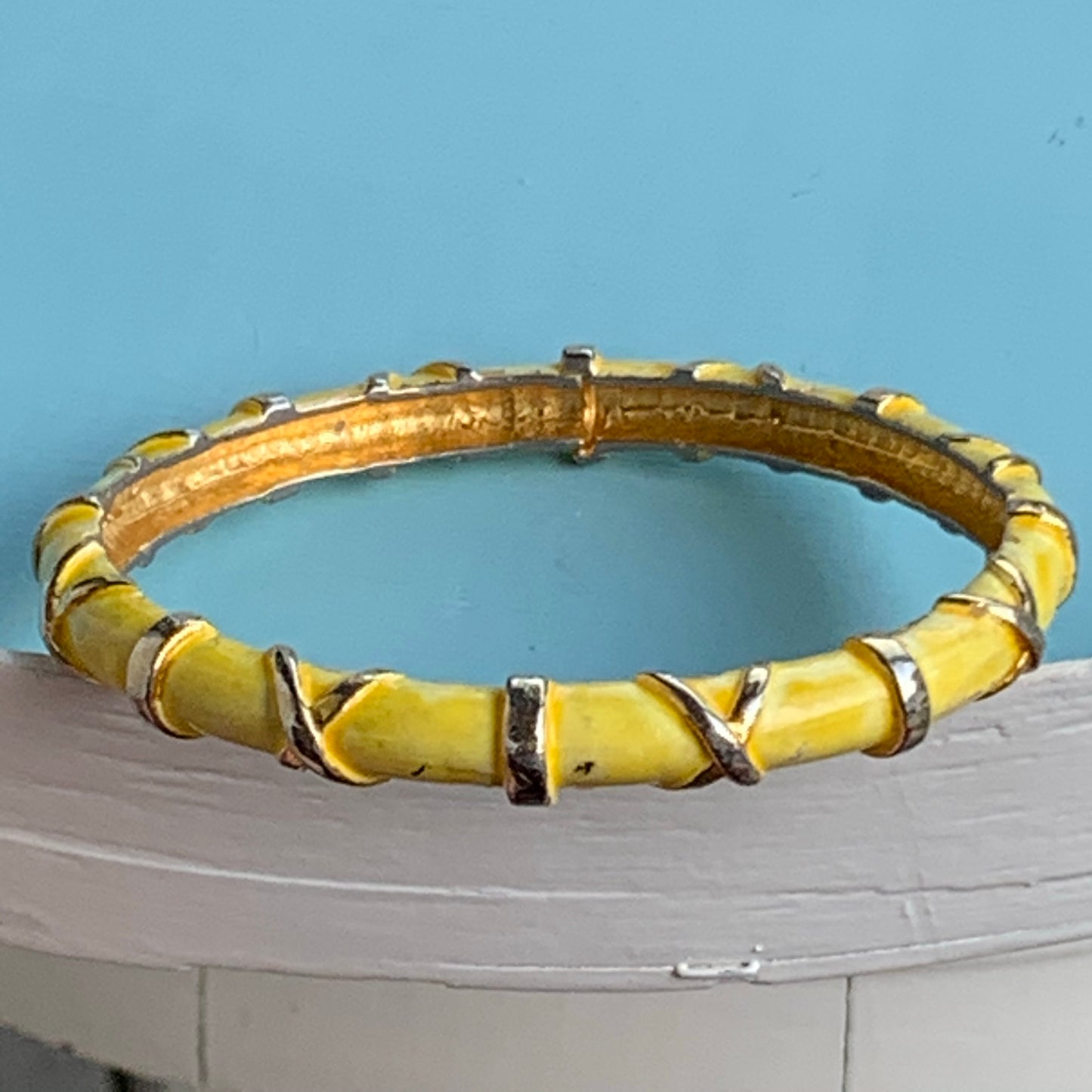 Vintage Zantall Yellow Enamel Bangle Bracelet