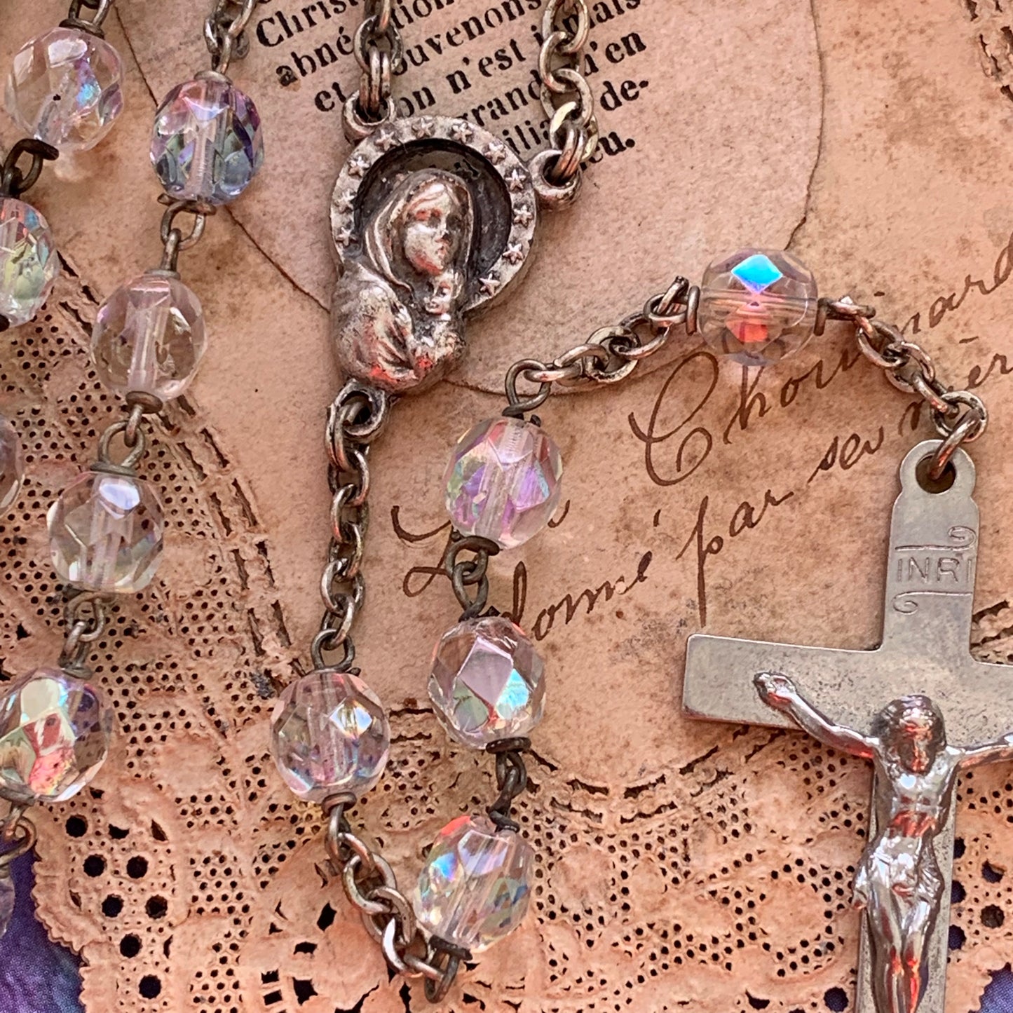 Vintage Italian Multi Faceted Glass Bead Rosary - Lady Slippers