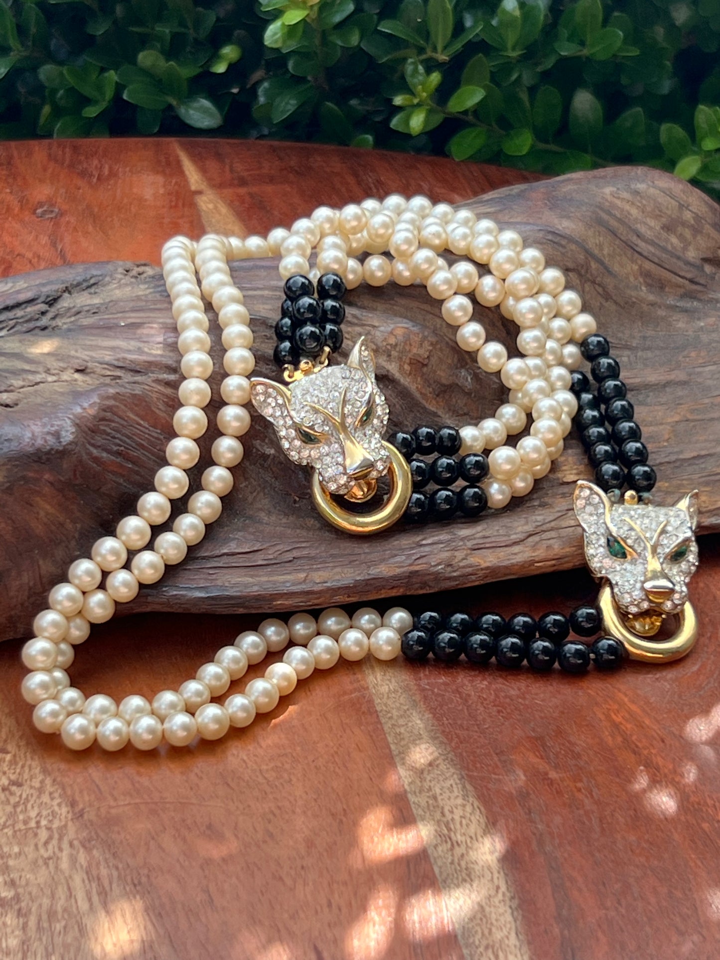Vintage Rhinestone Panther Necklace & Bracelet Set