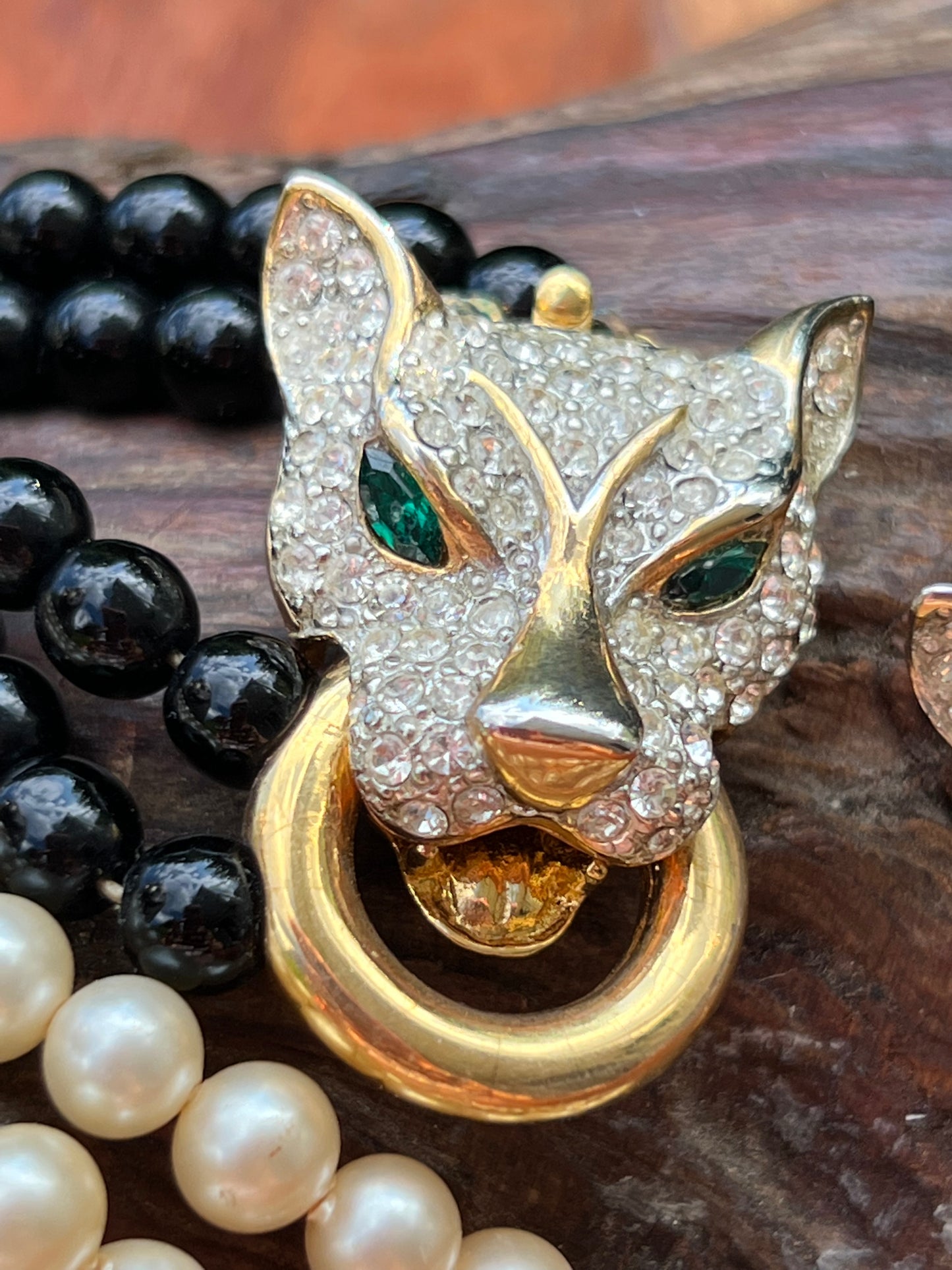 Vintage Rhinestone Panther Necklace & Bracelet Set