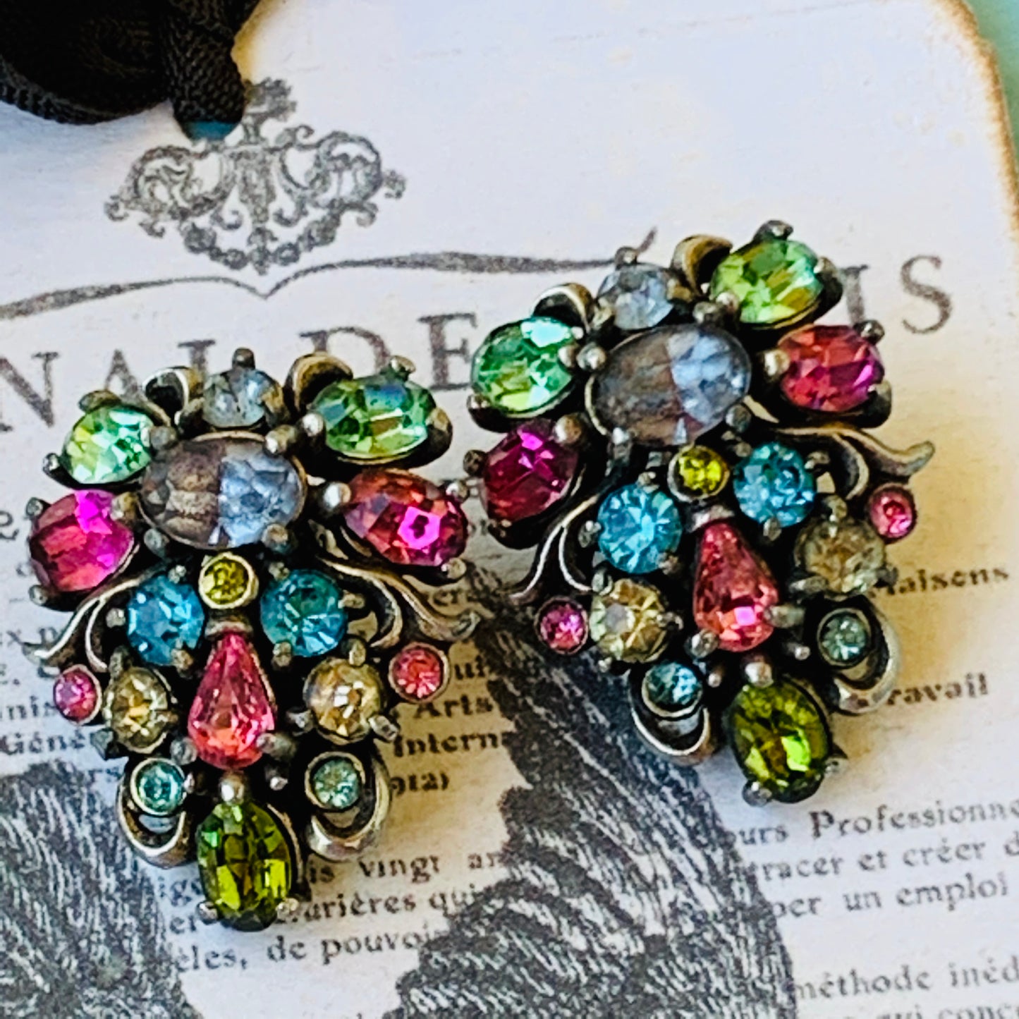 Hollycraft 1950 Pastel Rhinestone Earrings