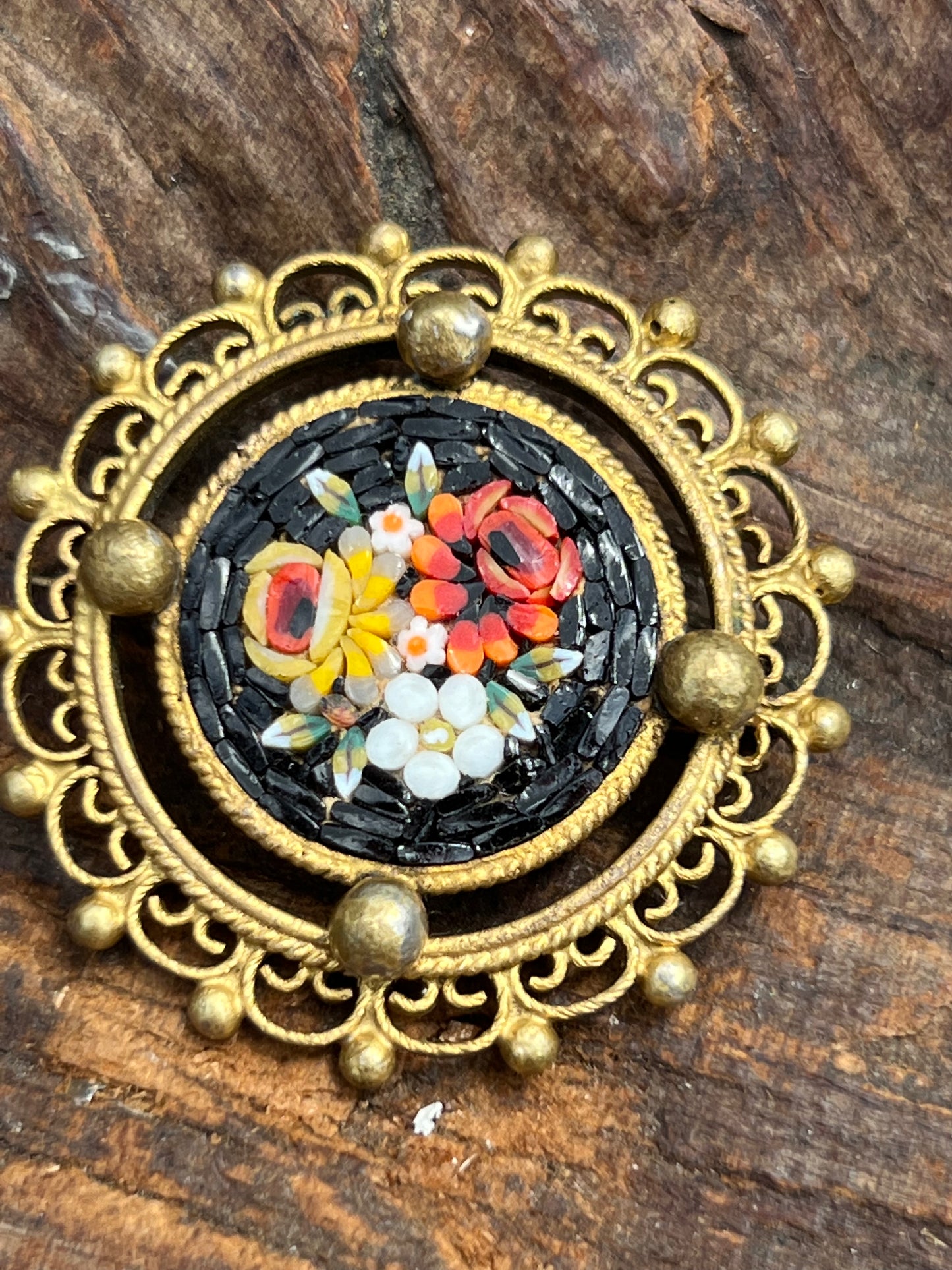 Vintage Italian Micro Mosaic Pin