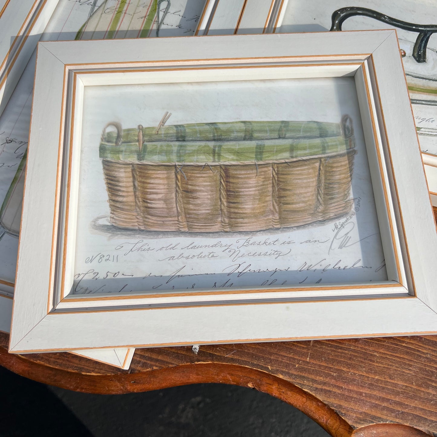 4 Piece Collection Spicher & Co Laundry Framed Watercolor Prints under Glass