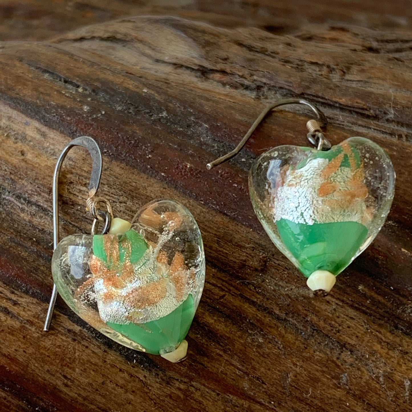 Vintage Hand Blown Glass Heart Earrings