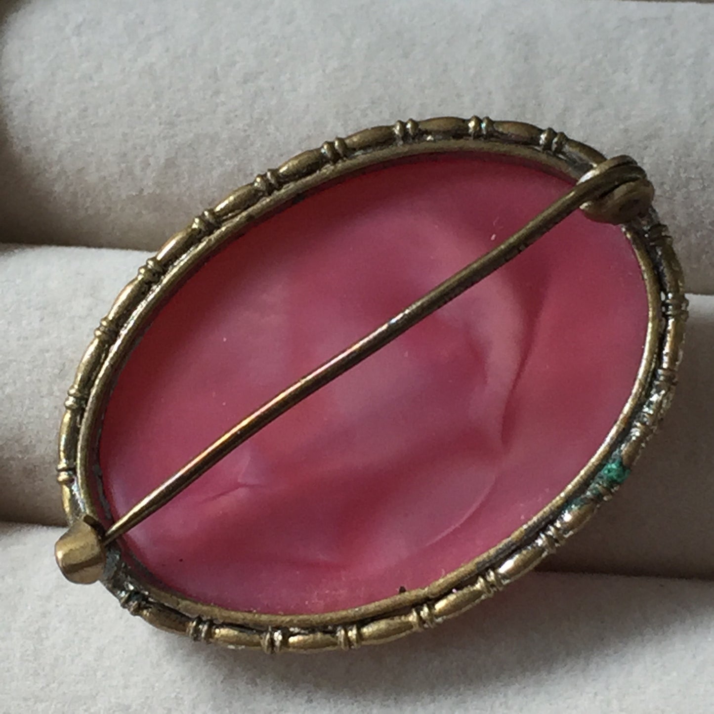 Art Deco Czechoslovakia Soft Pink Glass Pin - Lady Slippers