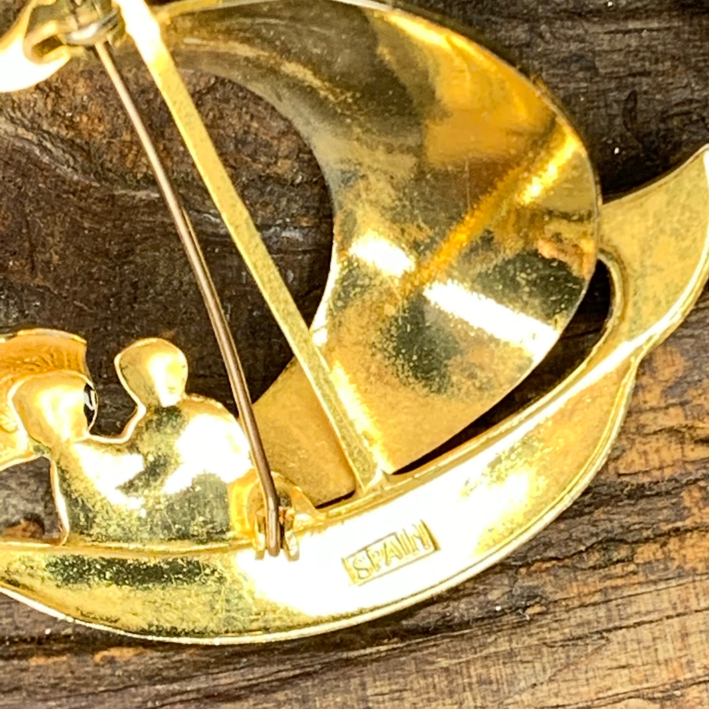 Vintage Spanish Damascene Tall Ship Pin & Damascene Earrings