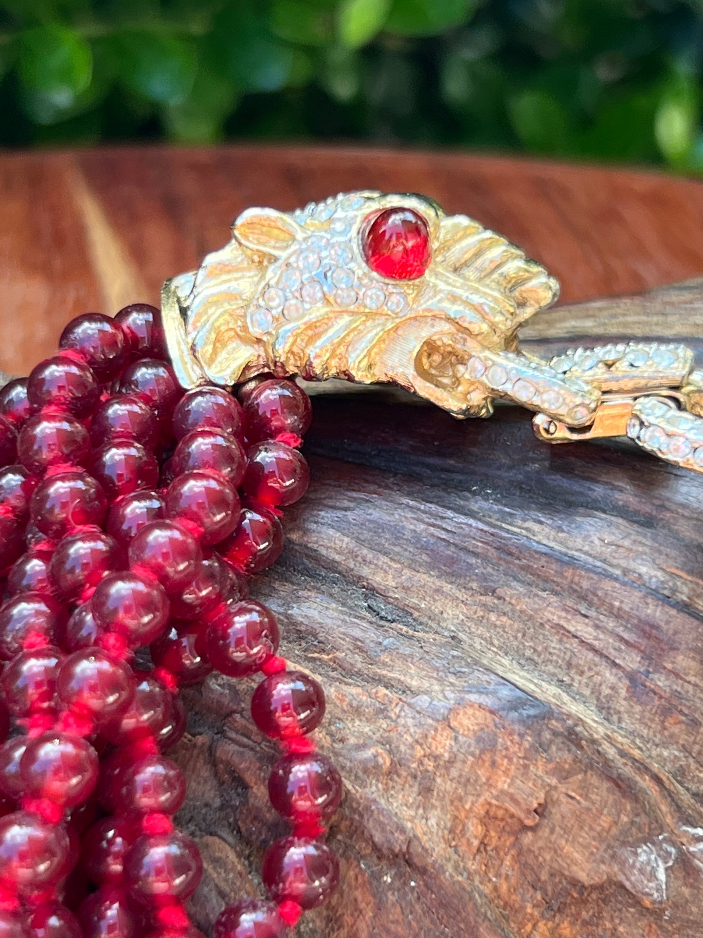 Vintage Donald Stannard Foo Dog Garnet & Faux Pearl Necklace