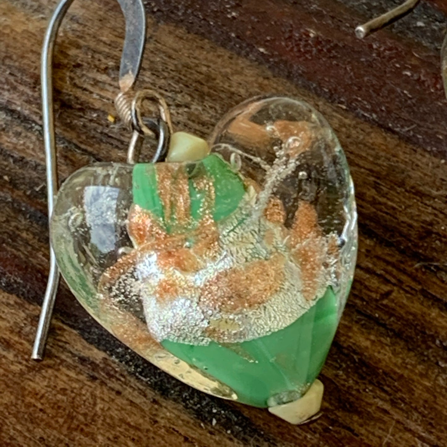 Vintage Hand Blown Glass Heart Earrings