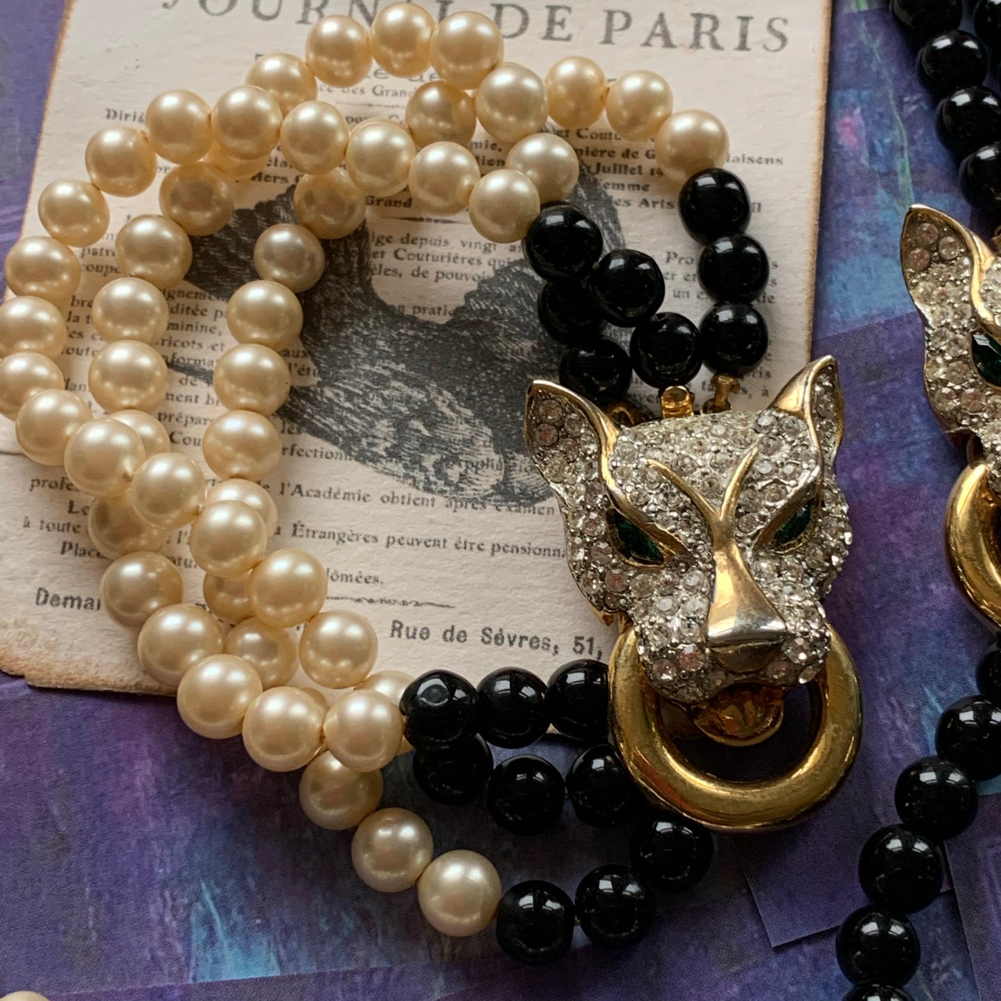 Vintage Rhinestone Panther Necklace & Bracelet Set - Lady Slippers