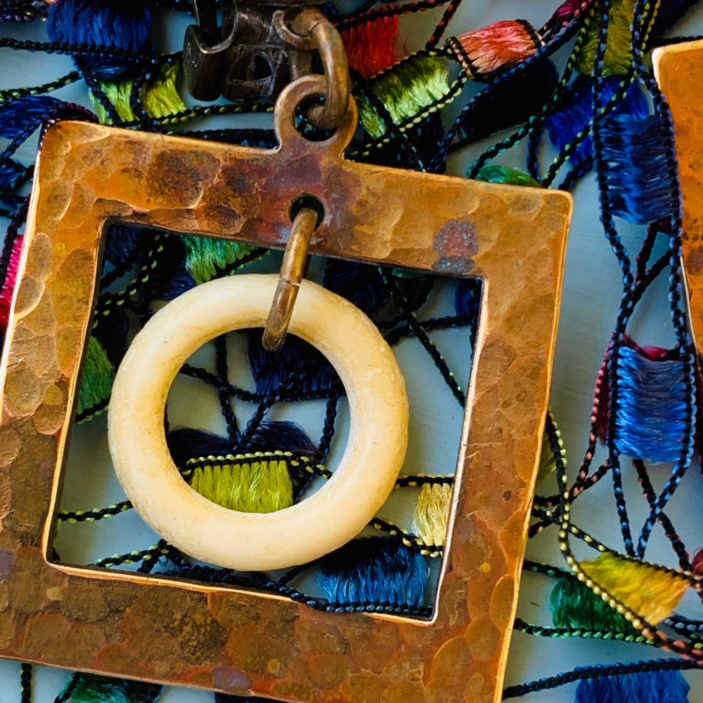 Mid Century Modern Copper & Plastic Dangling Earrings