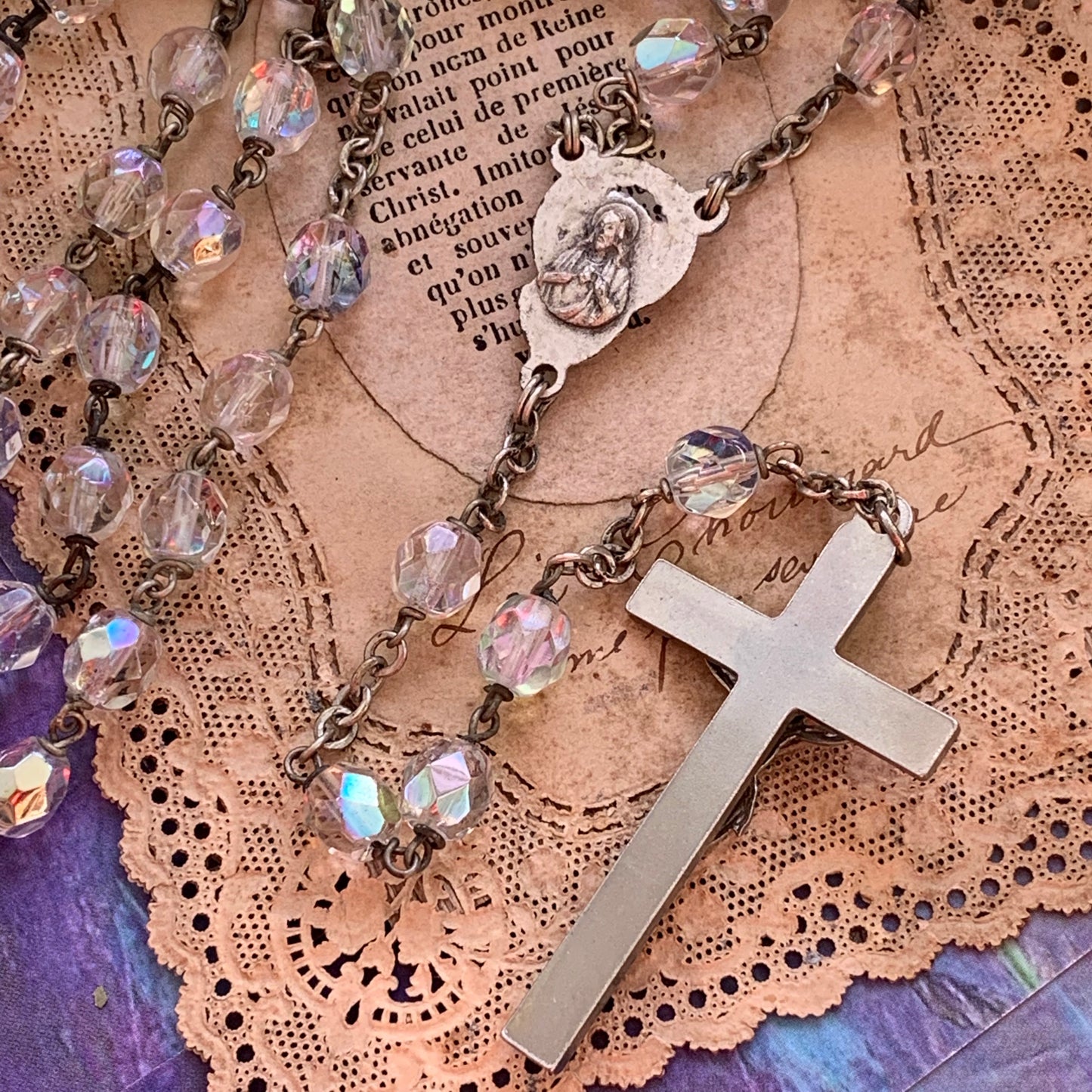Vintage Italian Multi Faceted Glass Bead Rosary - Lady Slippers