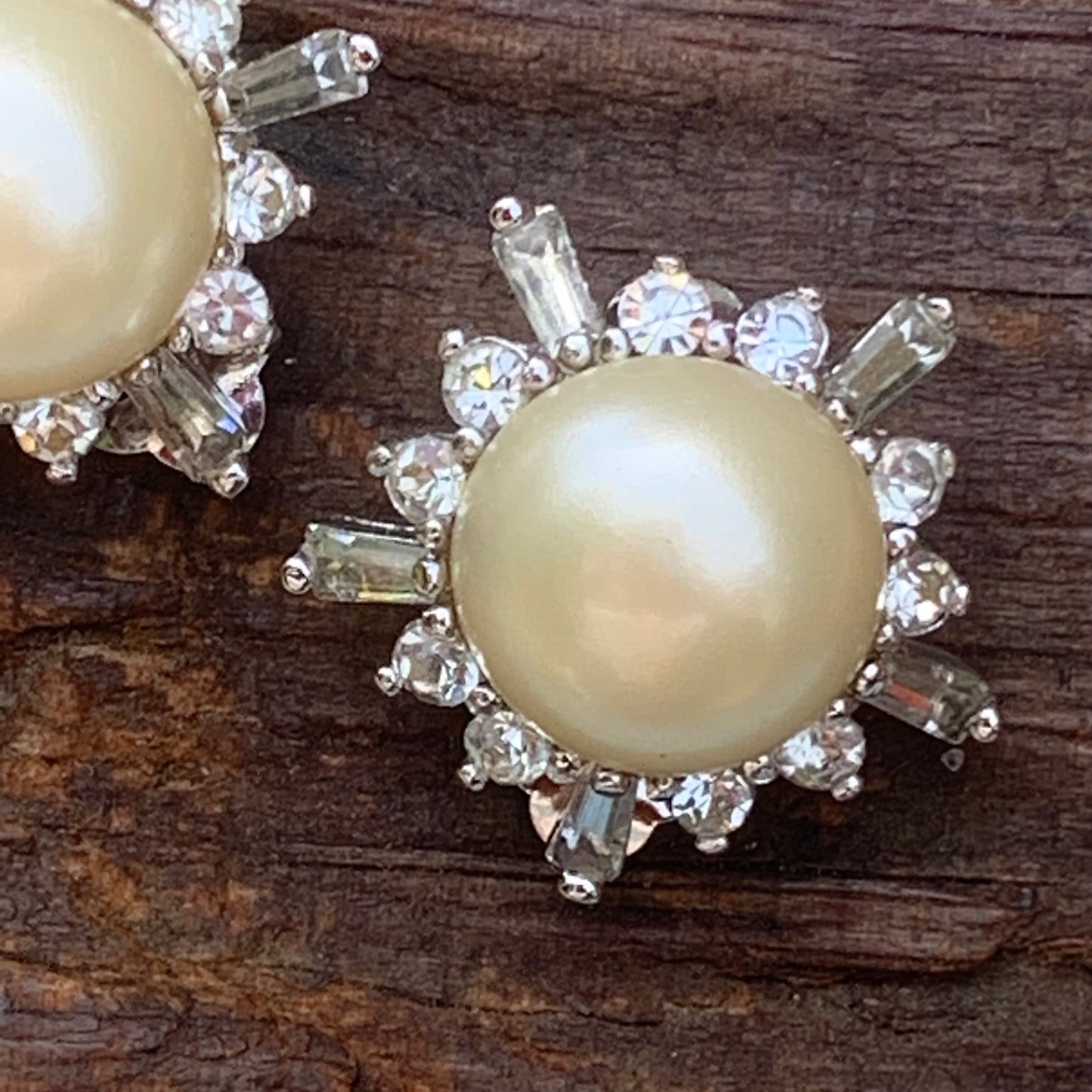 Vintage Star Rhinestone & Faux Mobe Pearl Earrings