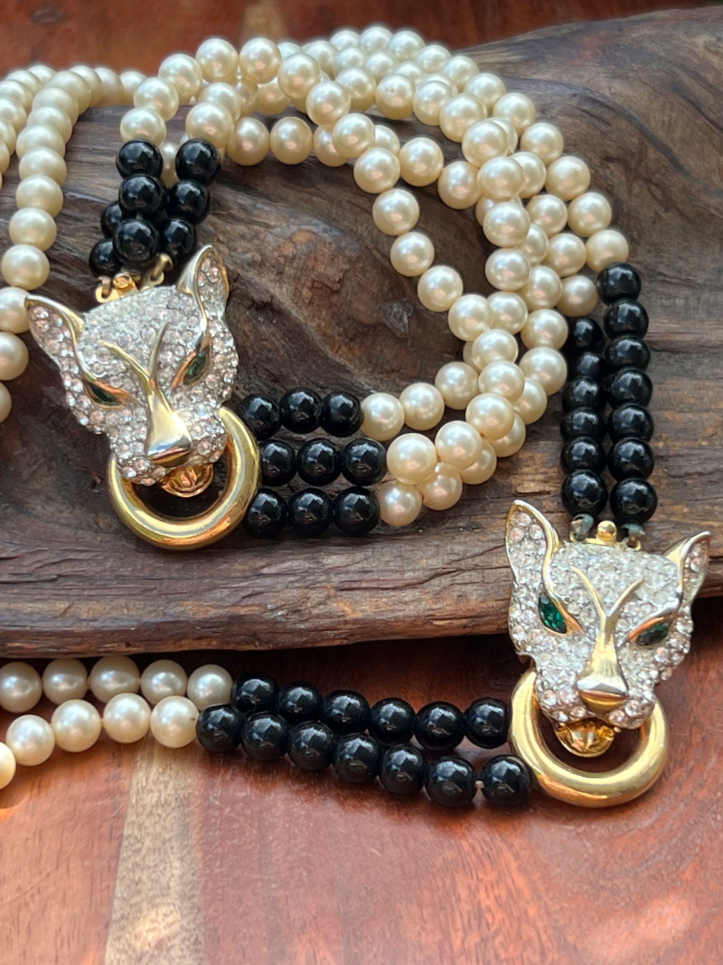 vintage rhinestone panther necklace and bracelet set.