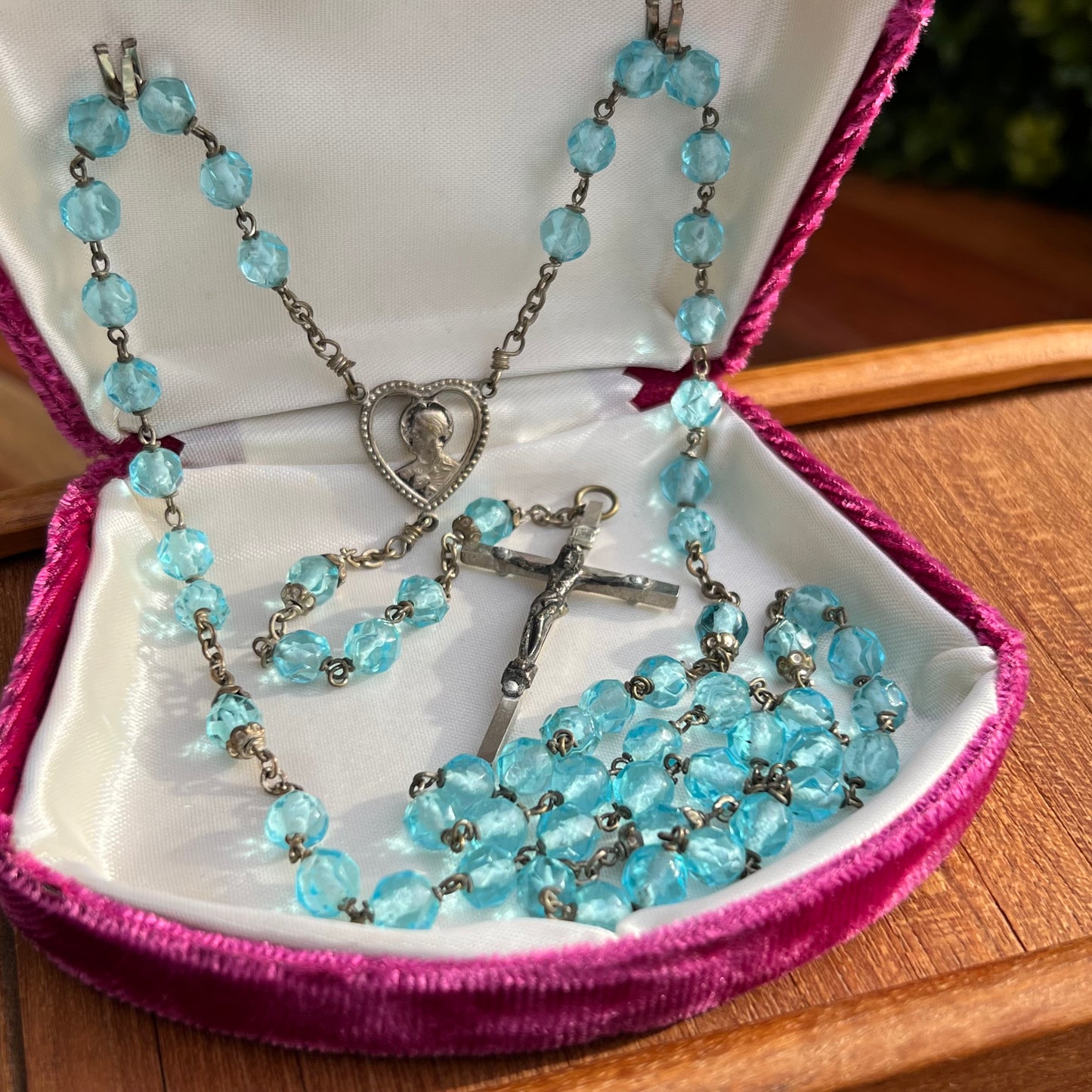 Vintage Japanese Soft Blue Glass Bead Rosary