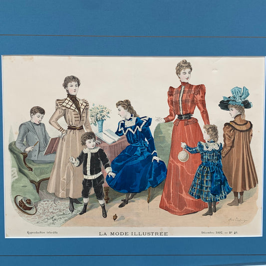 Antique 1897 La Mode Illustree French Fashion Plate Family