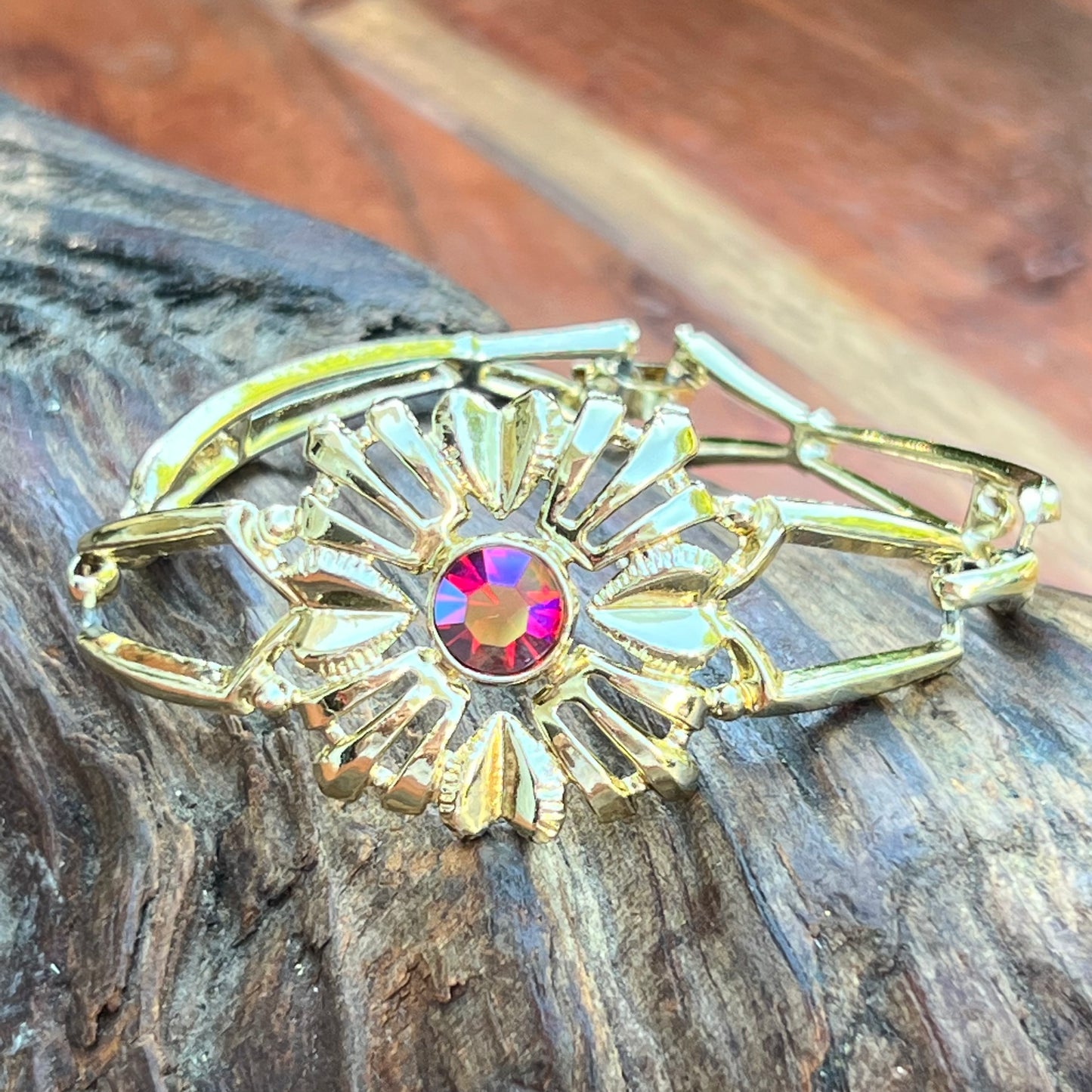 Vintage S & G 5th Ave Red Rhinestone Bracelet